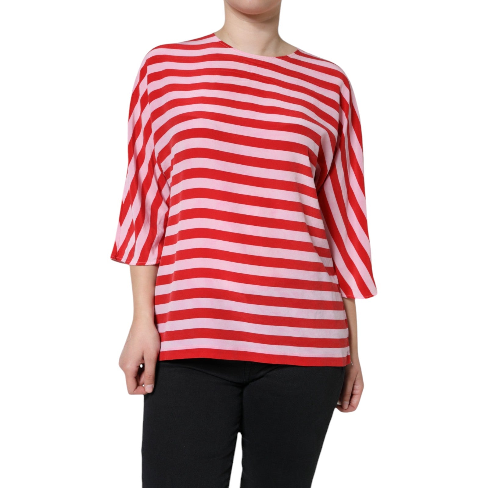 Dolce & Gabbana White Red Striped Silk Round Neck T-shirt | Regal Royce