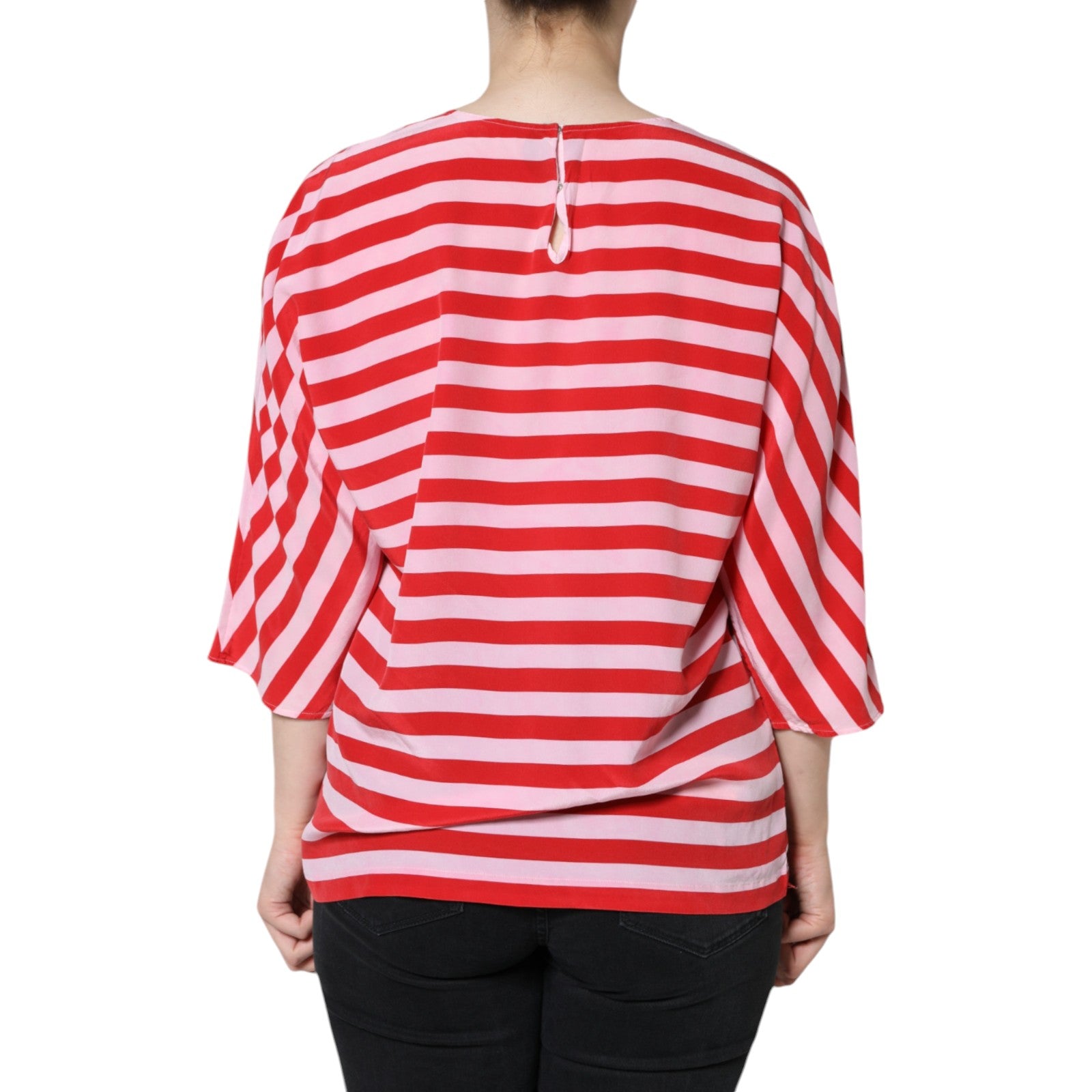 Dolce & Gabbana White Red Striped Silk Round Neck T-shirt | Regal Royce