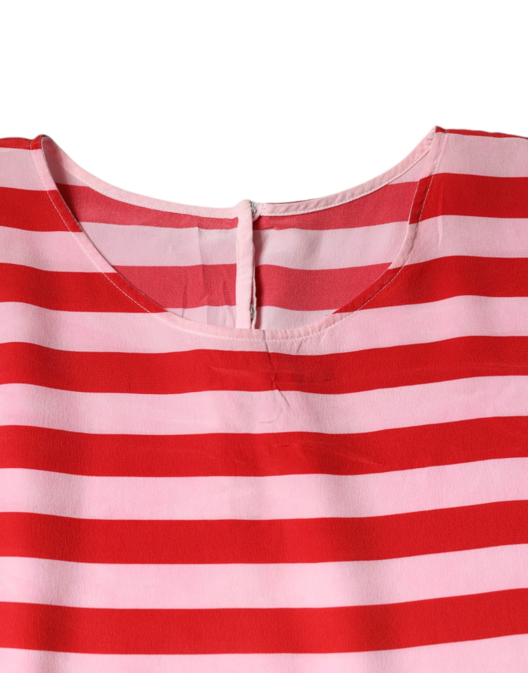 Dolce & Gabbana White Red Striped Silk Round Neck T-shirt | Regal Royce
