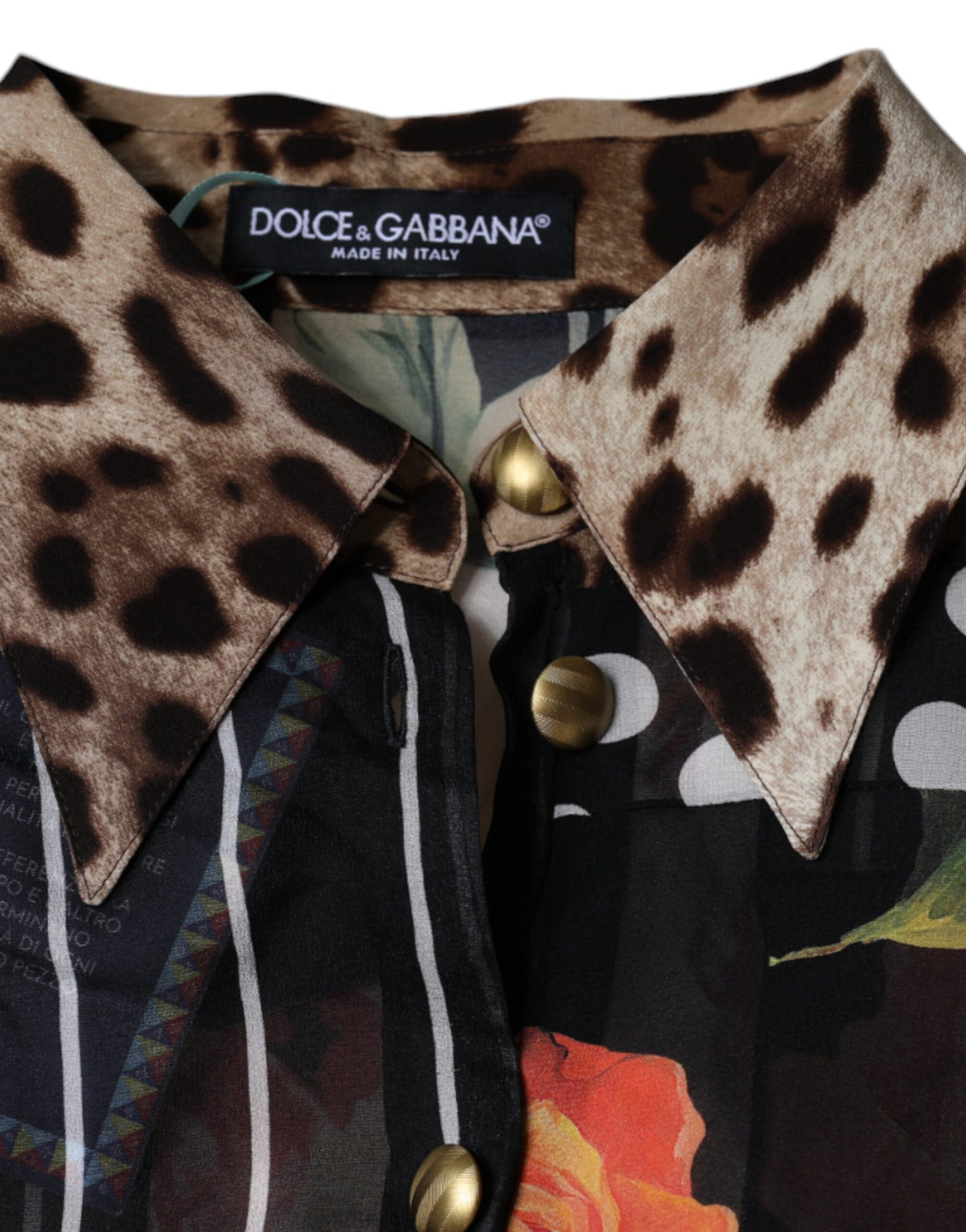 Dolce & Gabbana Multicolor Patchwork Silk Collared Blouse Top | Regal Royce