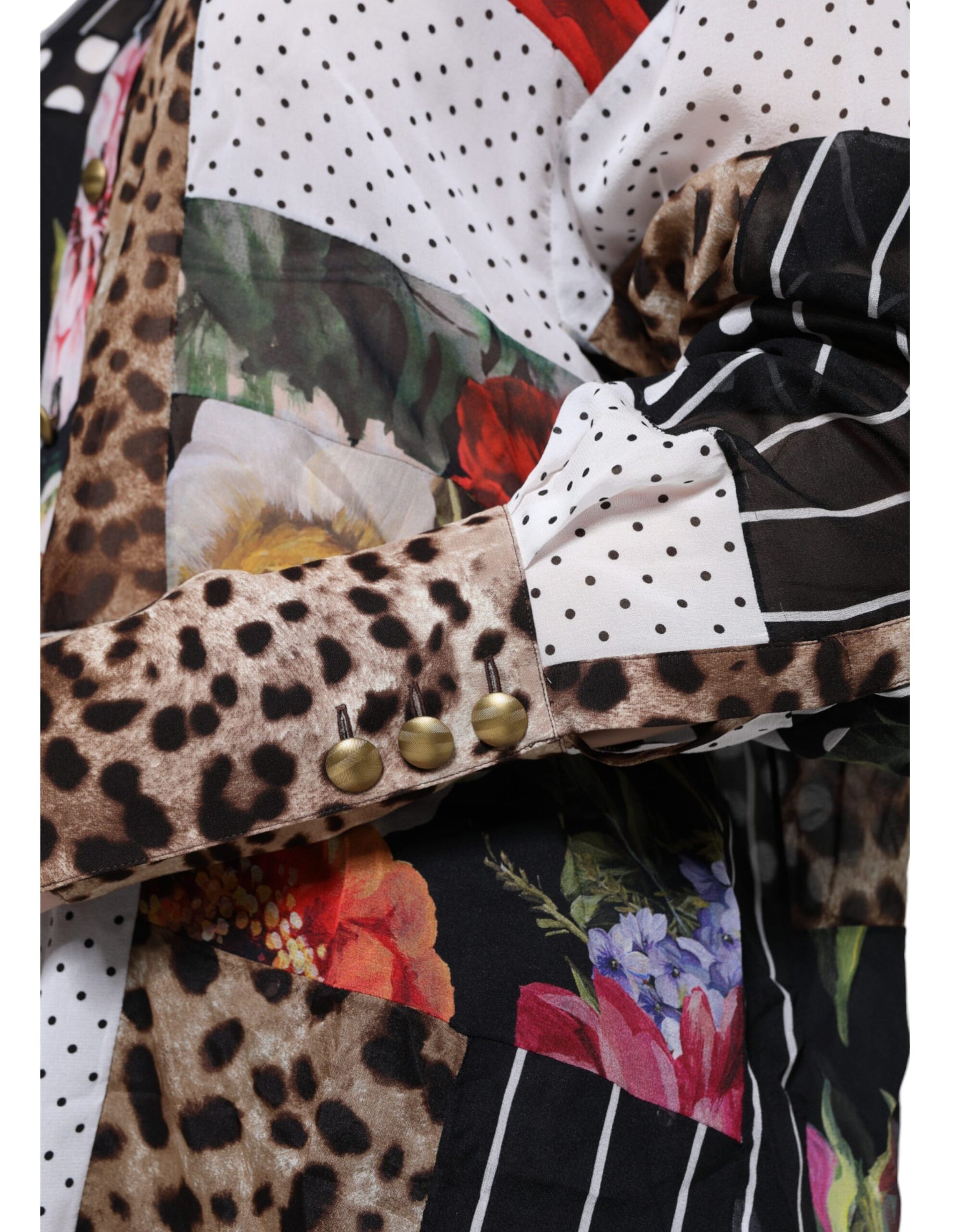 Dolce & Gabbana Multicolor Patchwork Silk Collared Blouse Top | Regal Royce