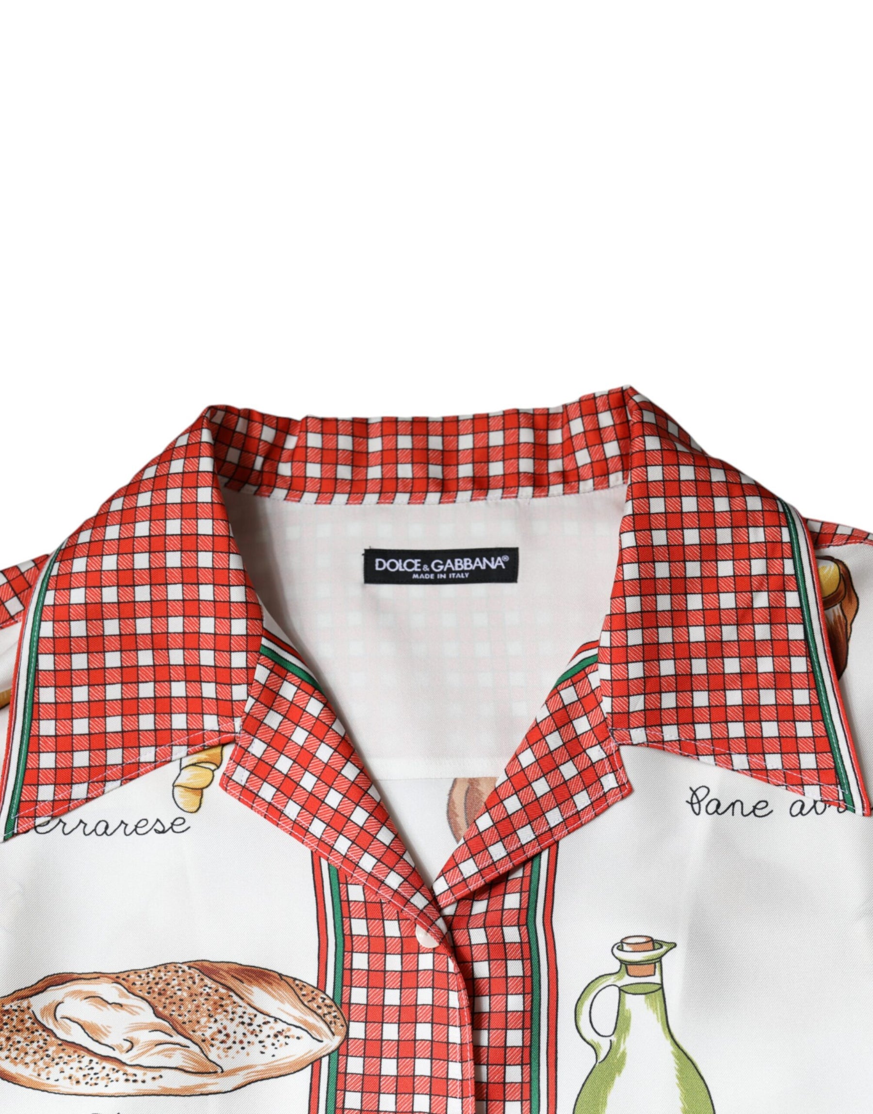 Dolce & Gabbana Multicolor Bread Print Collared Blouse Top | Regal Royce