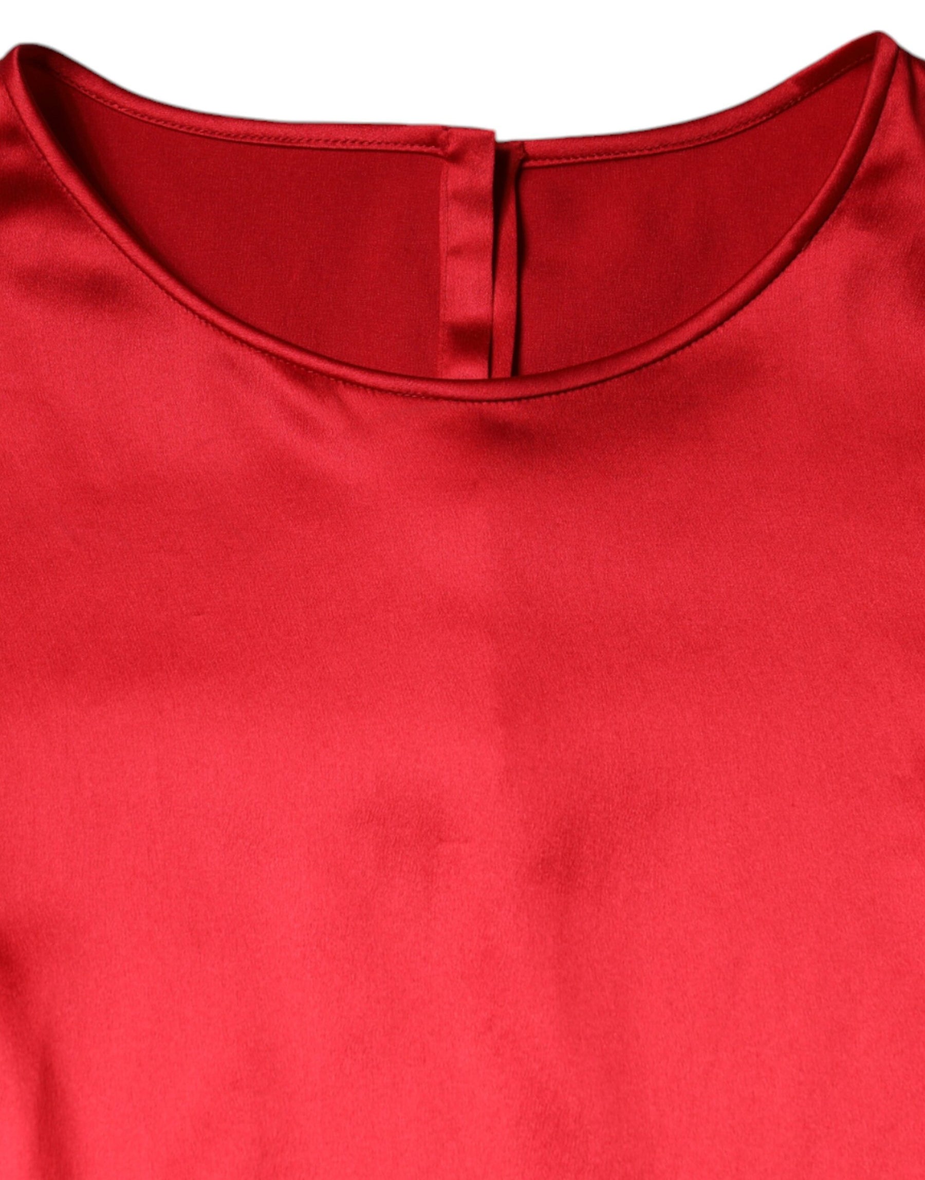 Dolce & Gabbana Red Satin Lace Trim Round Neck Blouse Top | Regal Royce