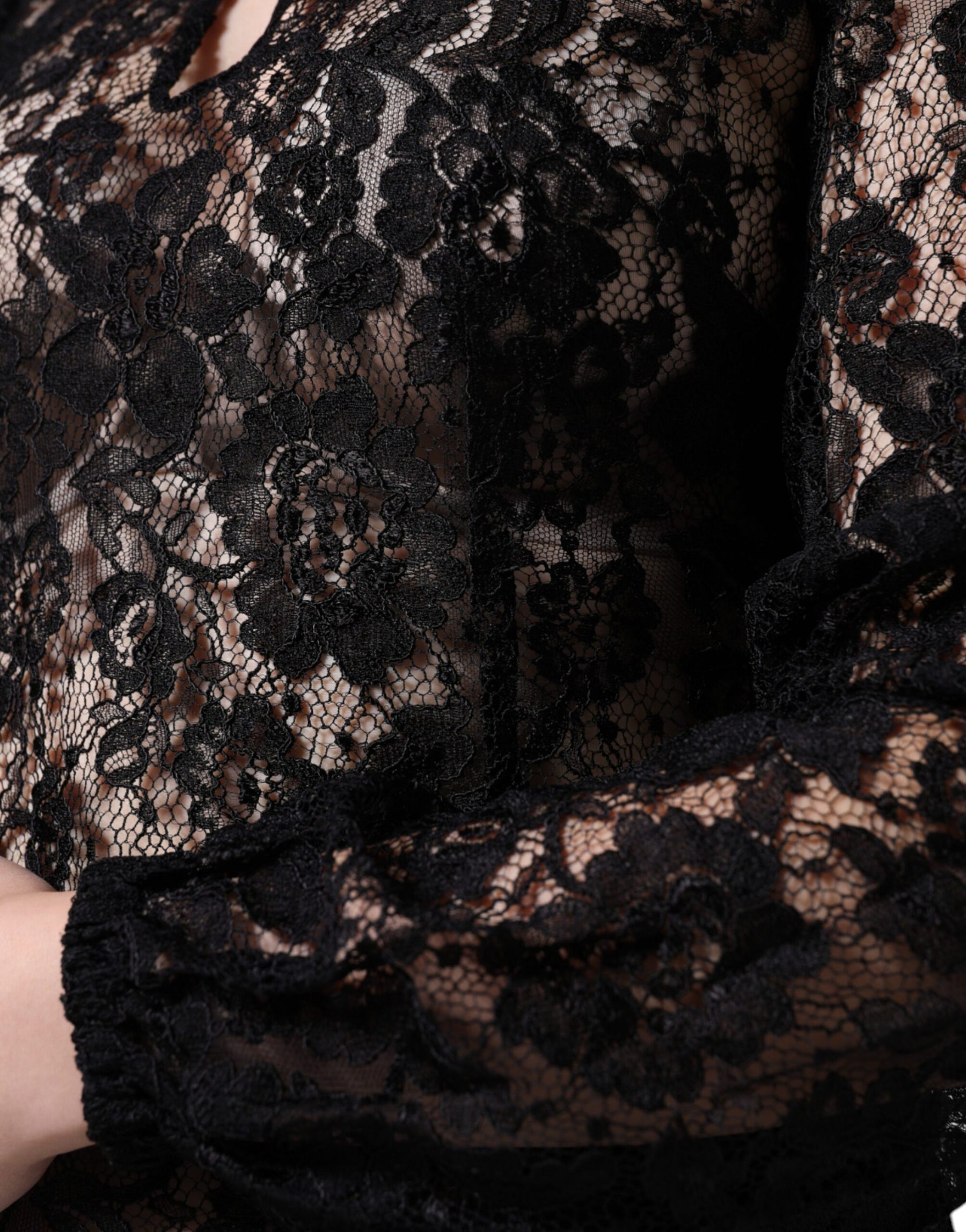 Dolce & Gabbana Black Floral Lace See Through Long Sleeve Top | Regal Royce