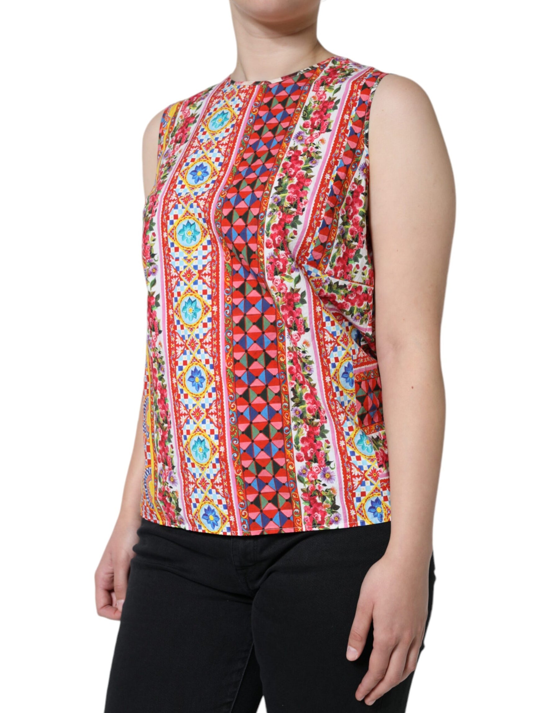 Dolce & Gabbana Multicolor Cotton Carretto Floral Tank Top | Regal Royce