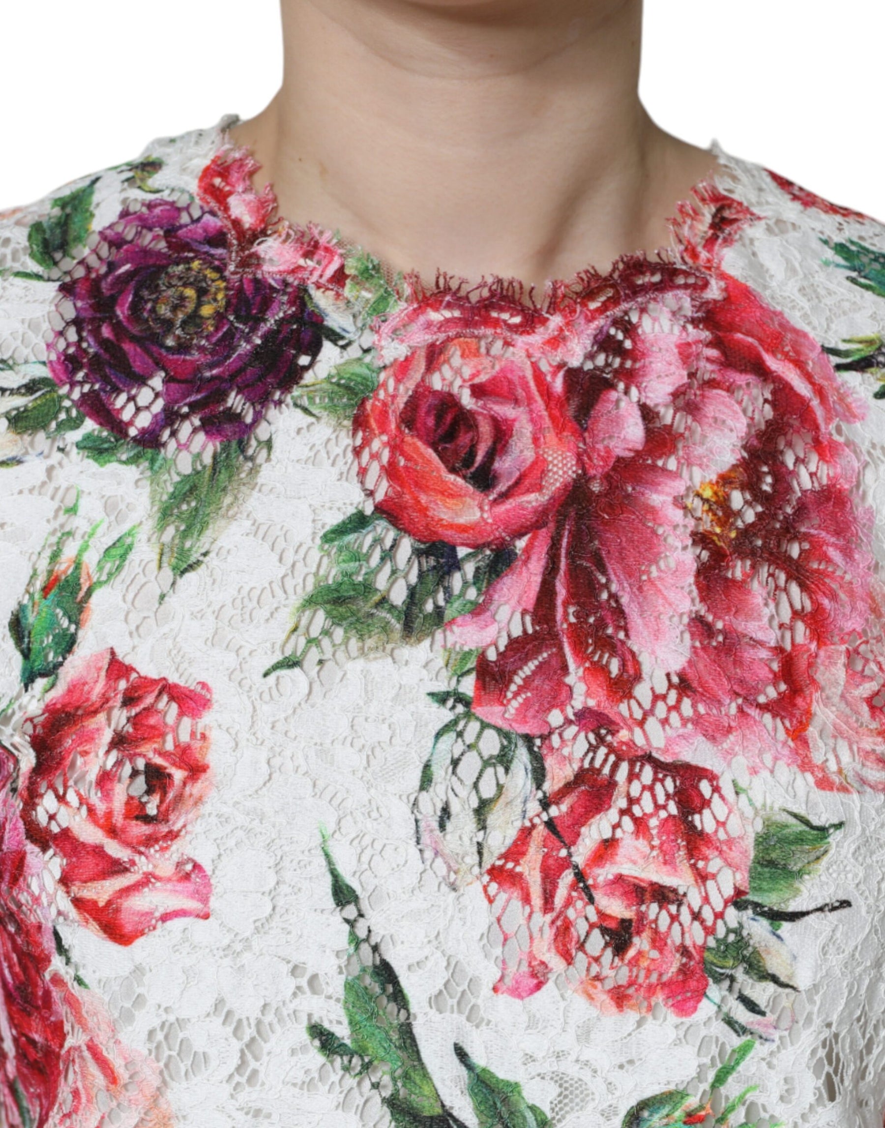 Dolce & Gabbana White Peony Lace Short Sleeves Blouse Top | Regal Royce