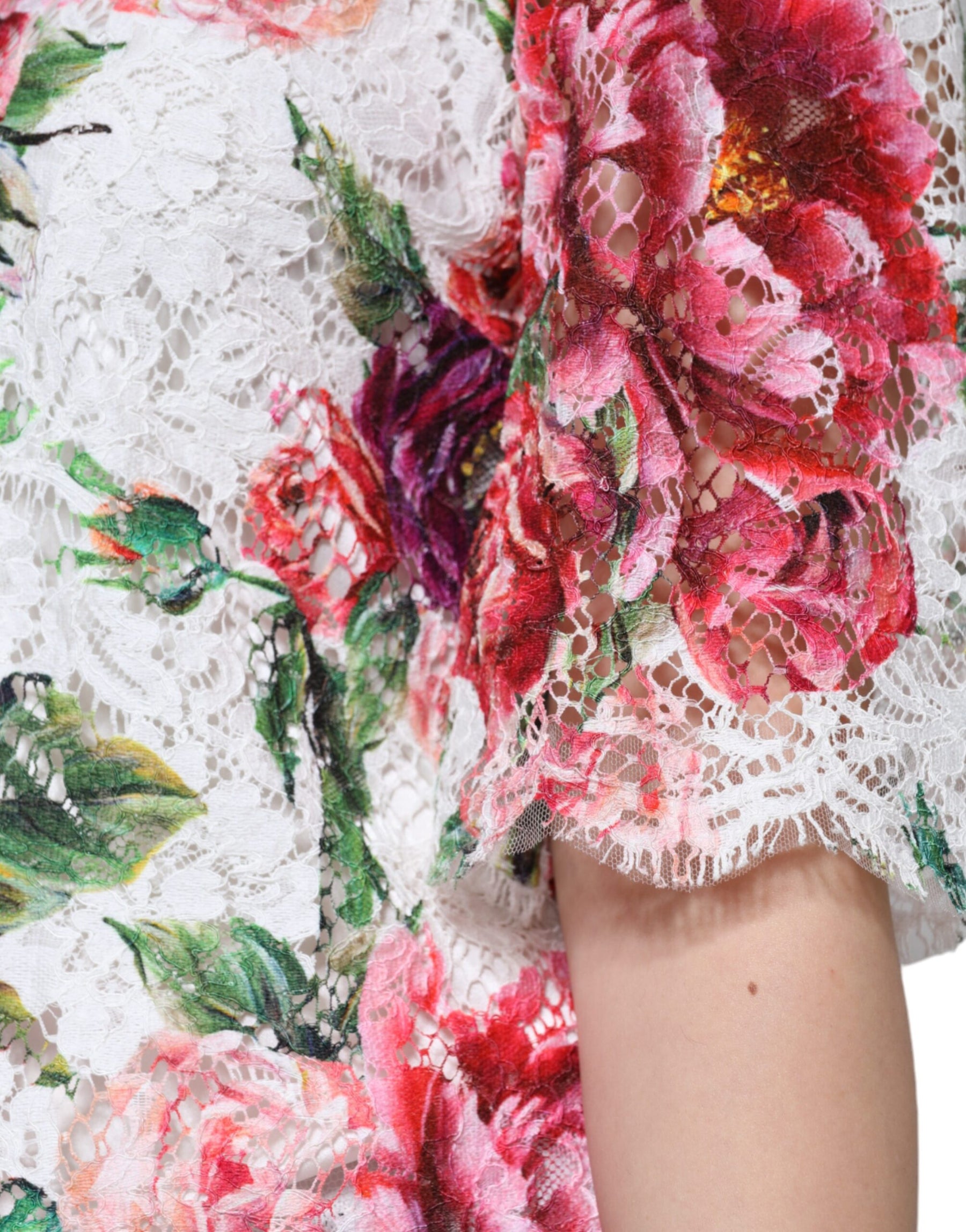 Dolce & Gabbana White Peony Lace Short Sleeves Blouse Top | Regal Royce