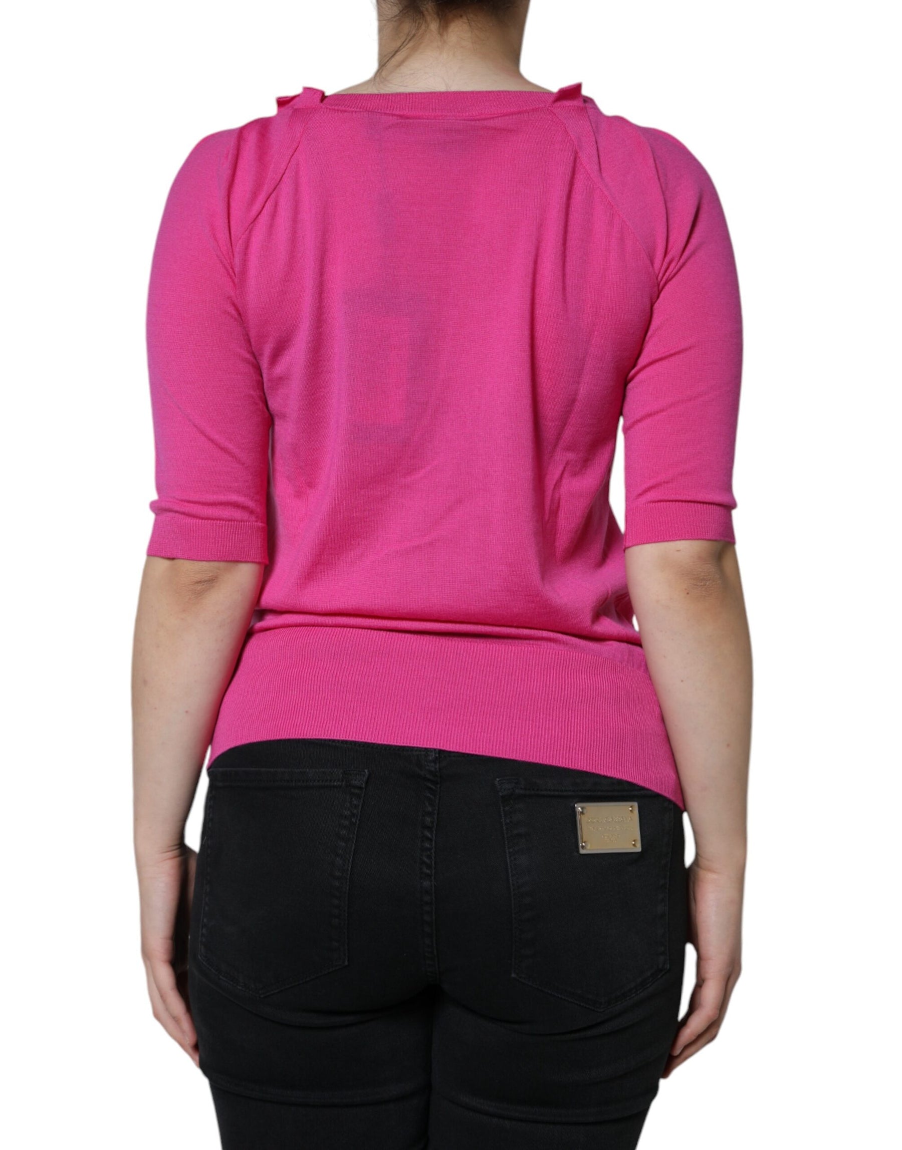 Dolce & Gabbana Pink Wool Button Down Short Sleeve Blouse Top | Regal Royce