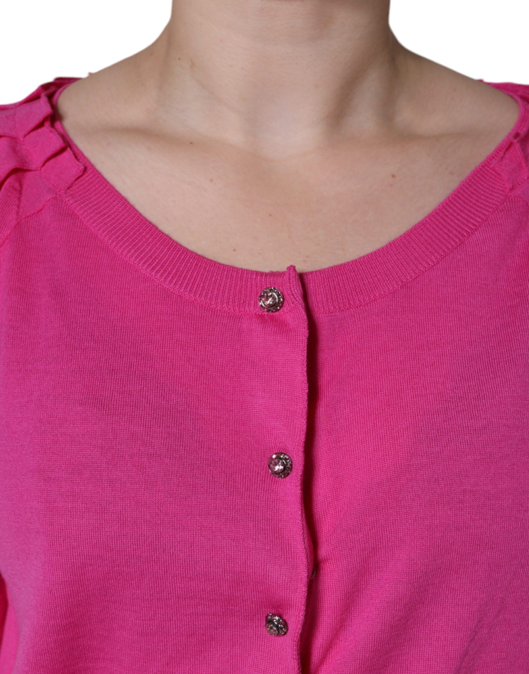 Dolce & Gabbana Pink Wool Button Down Short Sleeve Blouse Top | Regal Royce