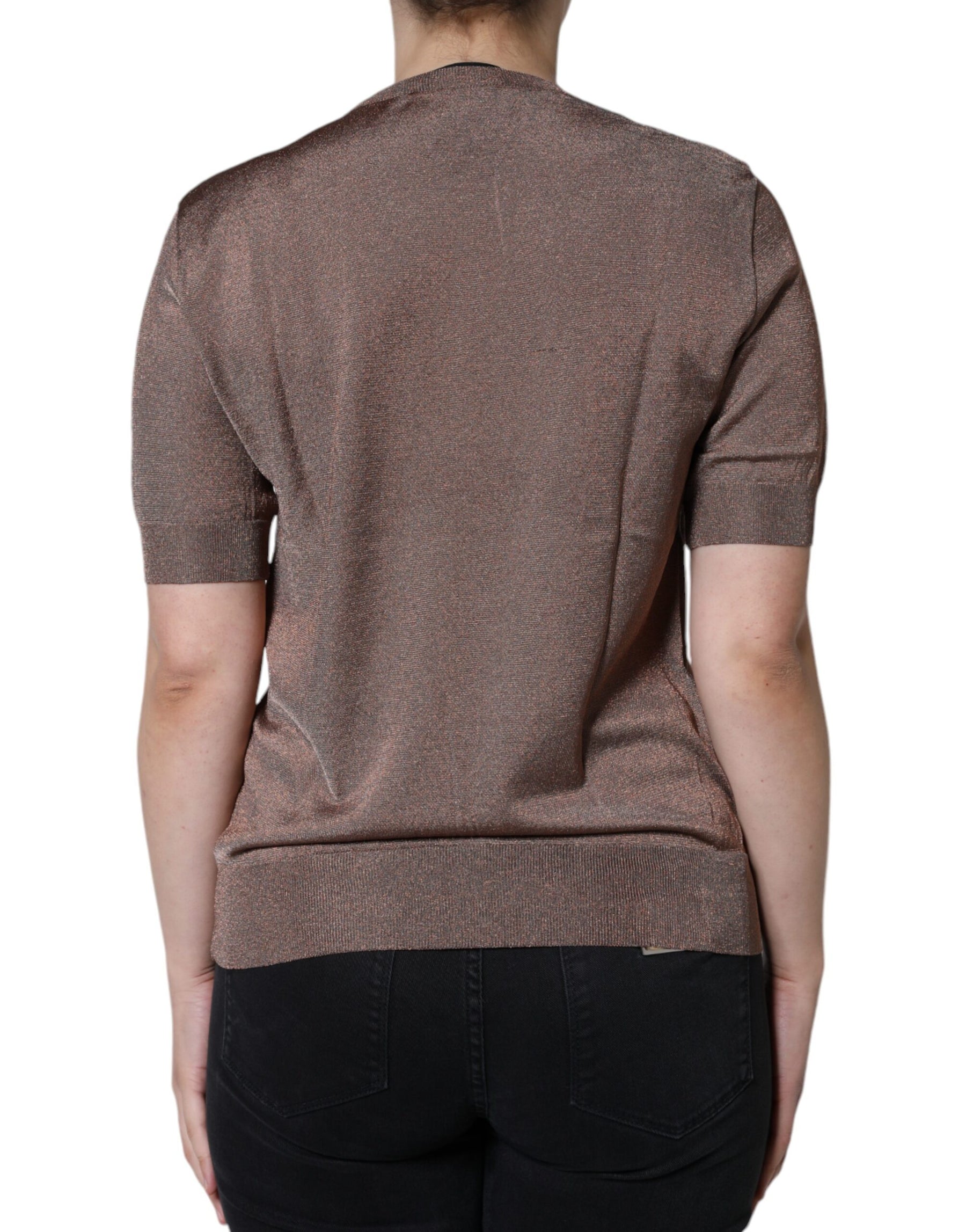 Dolce & Gabbana Brown Floral Applique Viscose Short Sleeve Top | Regal Royce