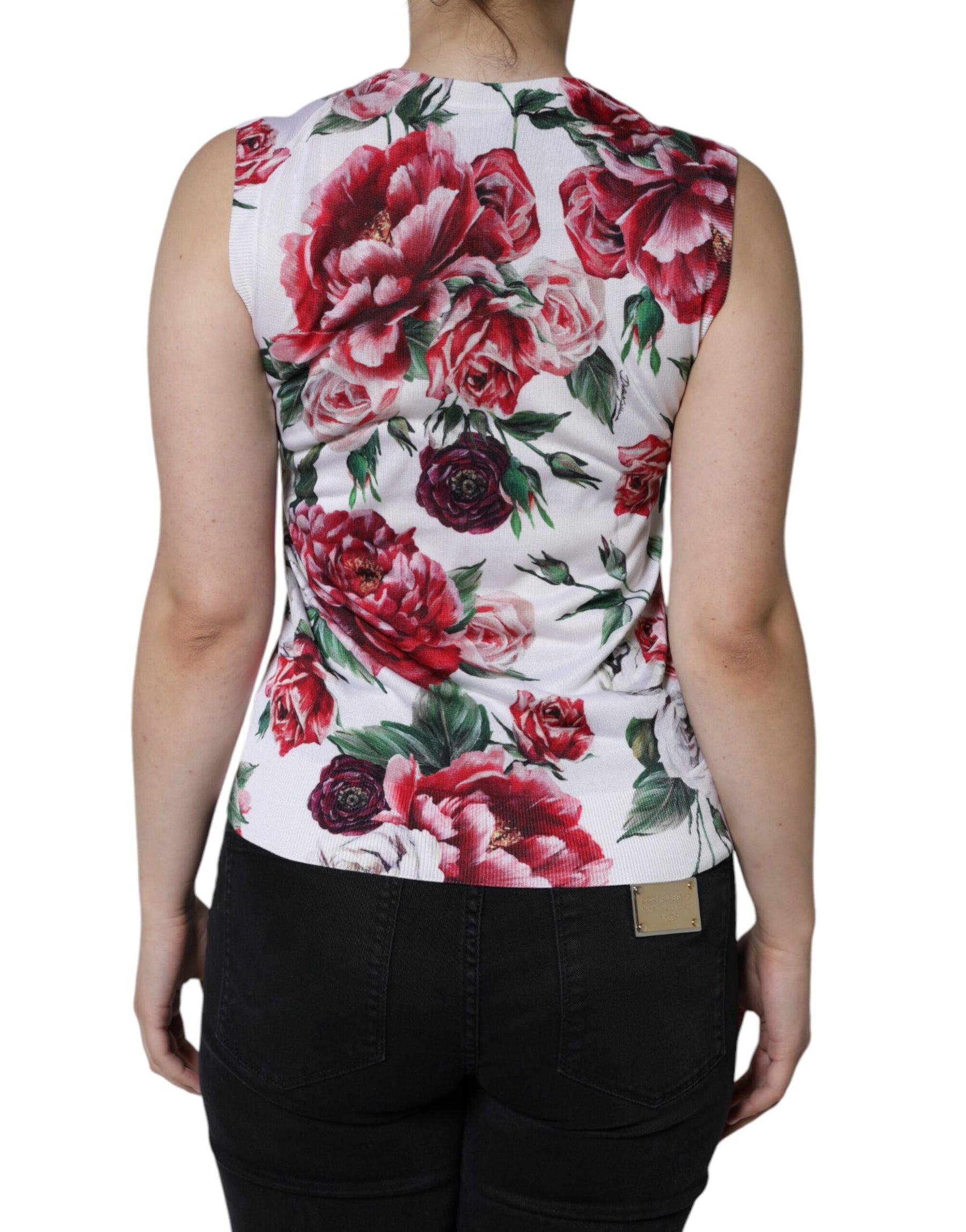 Dolce & Gabbana White Floral Lace Silk Sleeveless Tank Top | Regal Royce