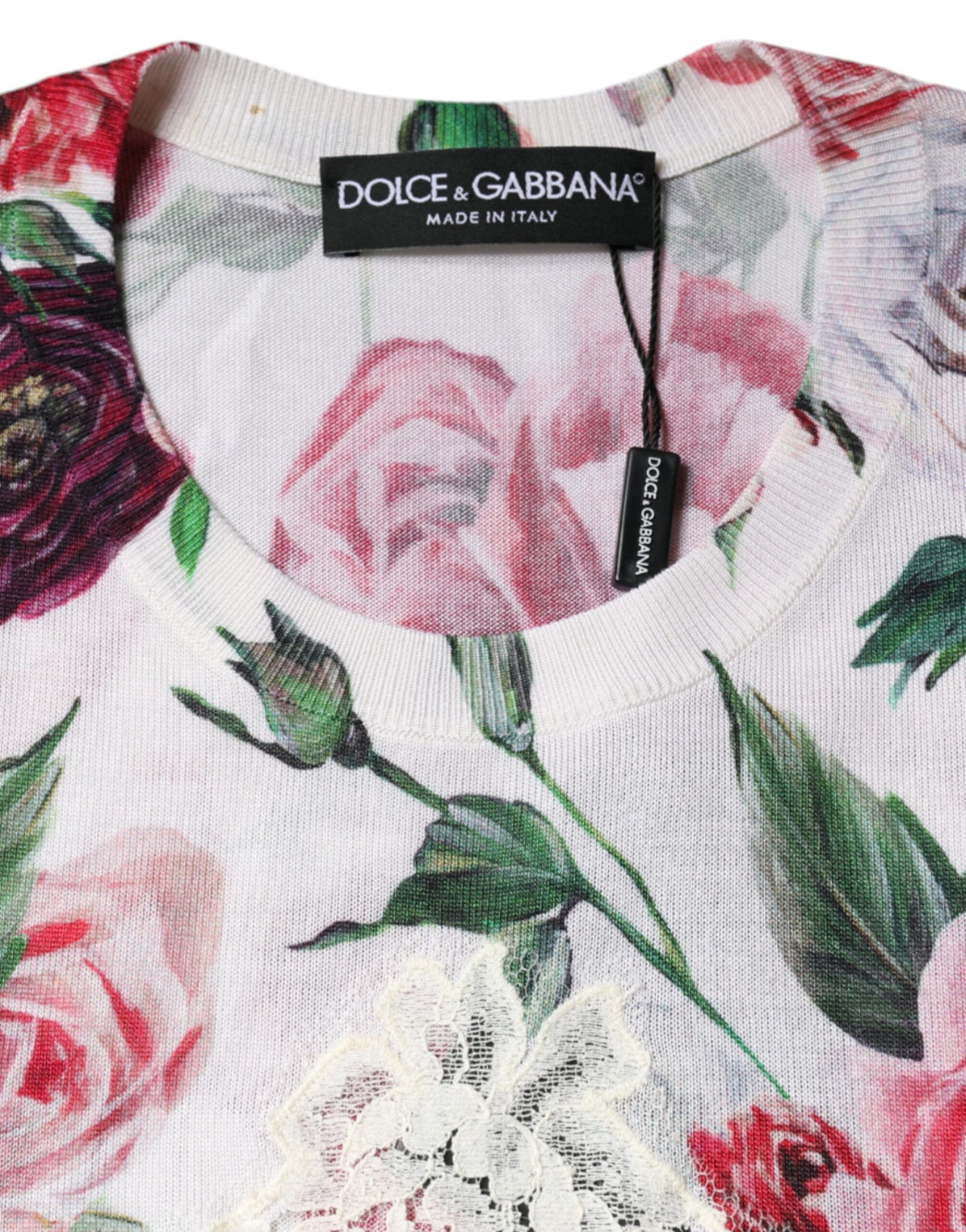 Dolce & Gabbana White Floral Lace Silk Sleeveless Tank Top | Regal Royce