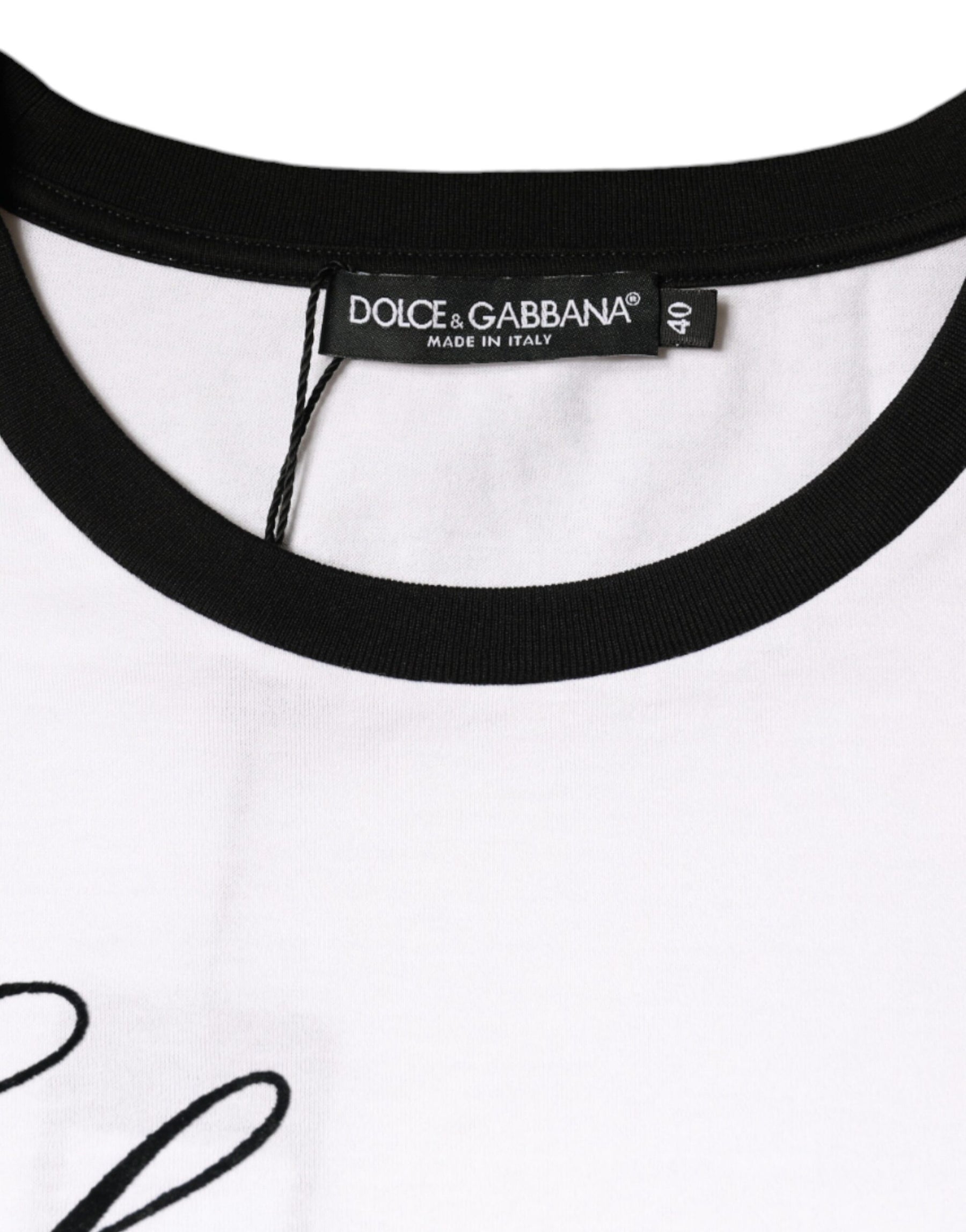 Dolce & Gabbana White Eleganza Print Cotton Short Sleeves T-shirt | Regal Royce
