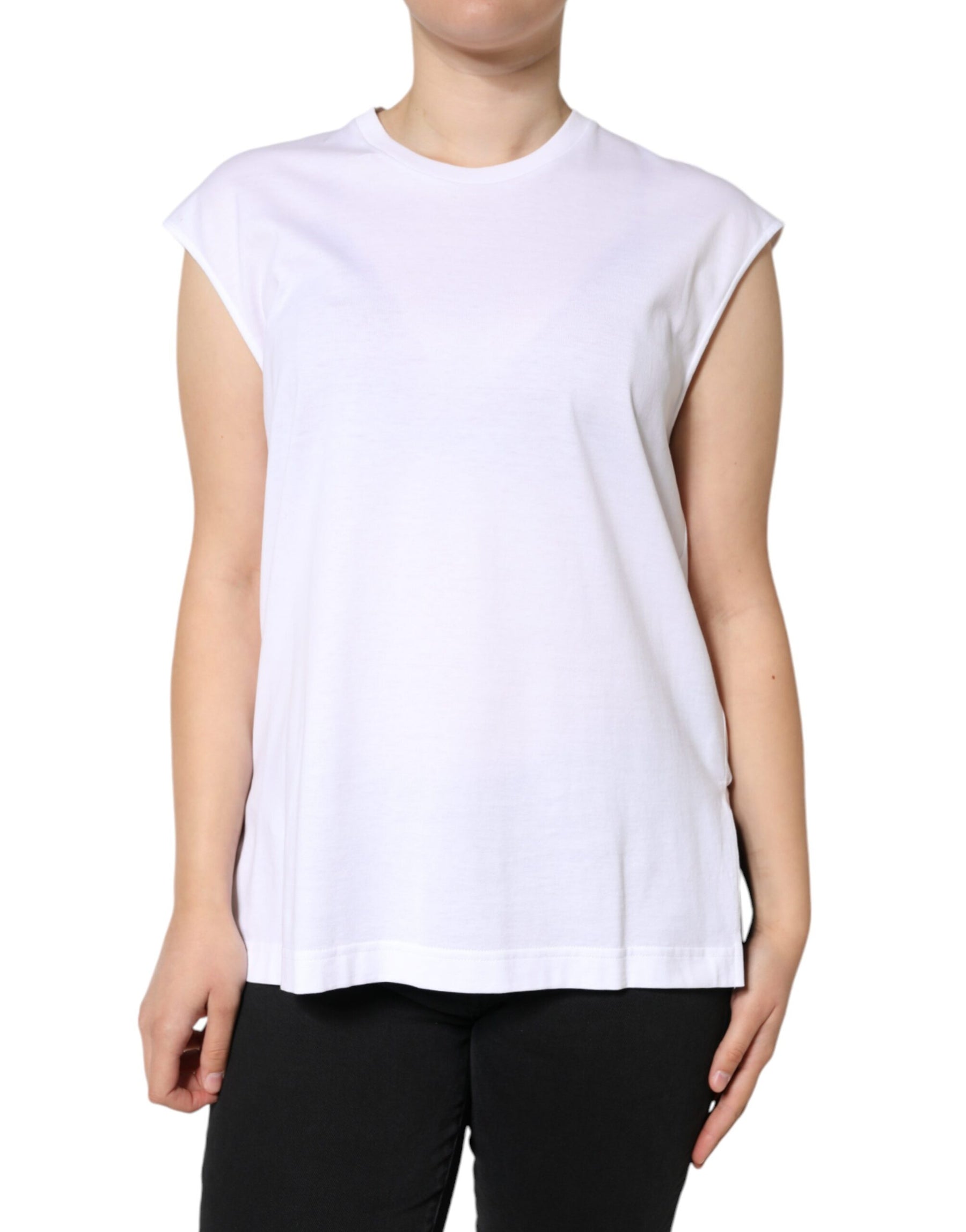 Dolce & Gabbana White Cotton Sleeveless Crew Neck T-shirt | Regal Royce