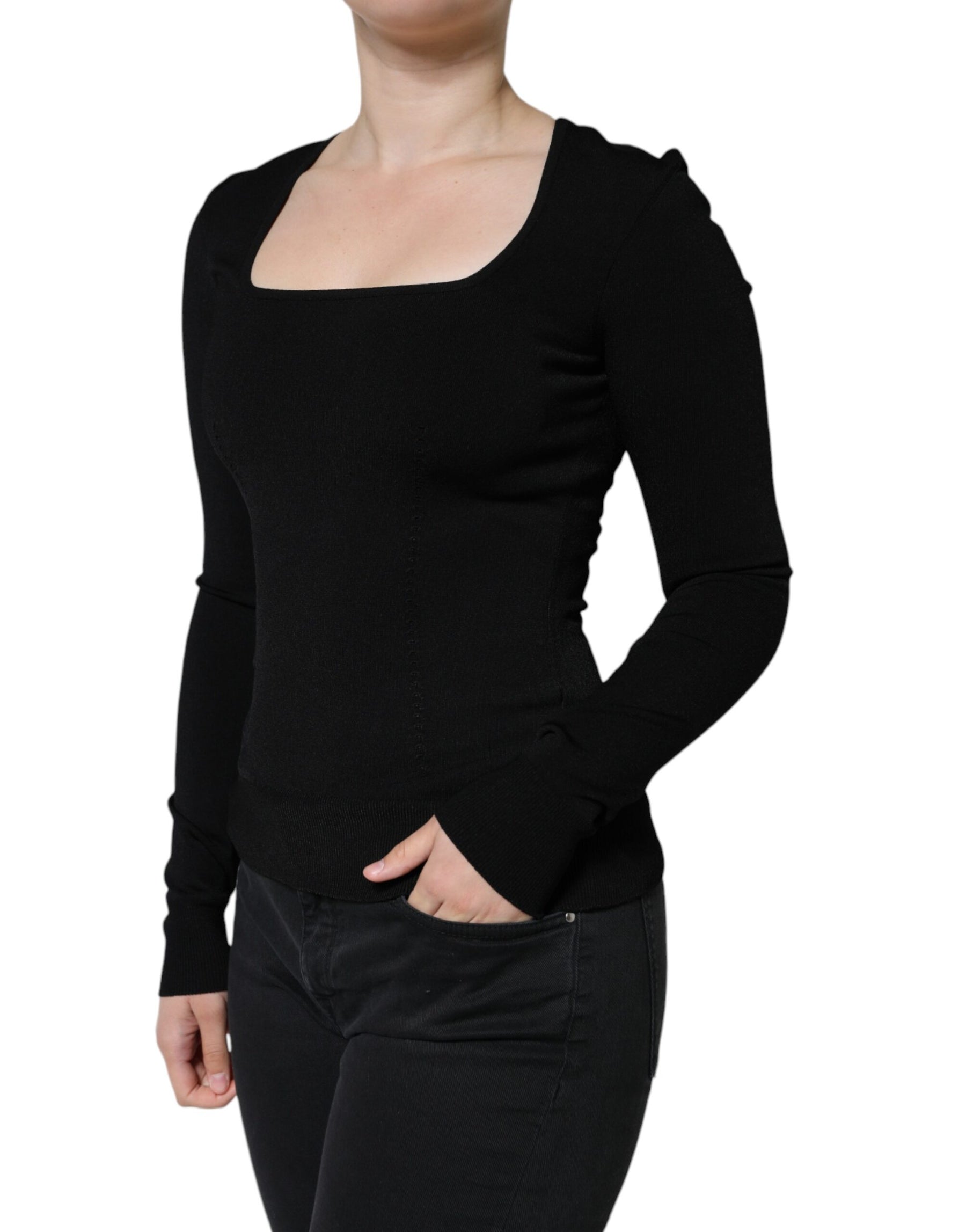 Dolce & Gabbana Black Long Sleeves Blouse Square Neck Top | Regal Royce