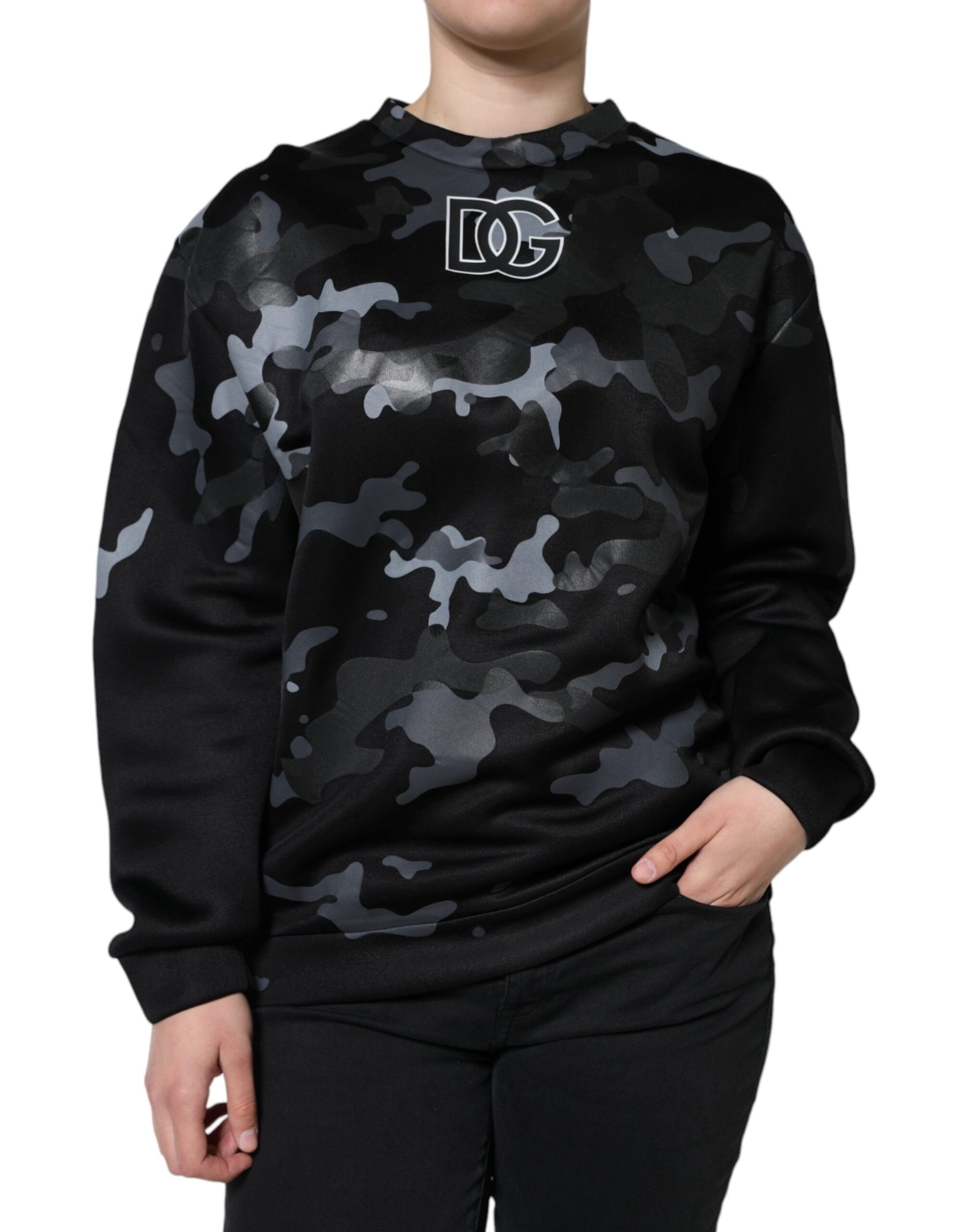 Dolce & Gabbana Black Camouflage Round Neck Sweatshirt Sweater | Regal Royce