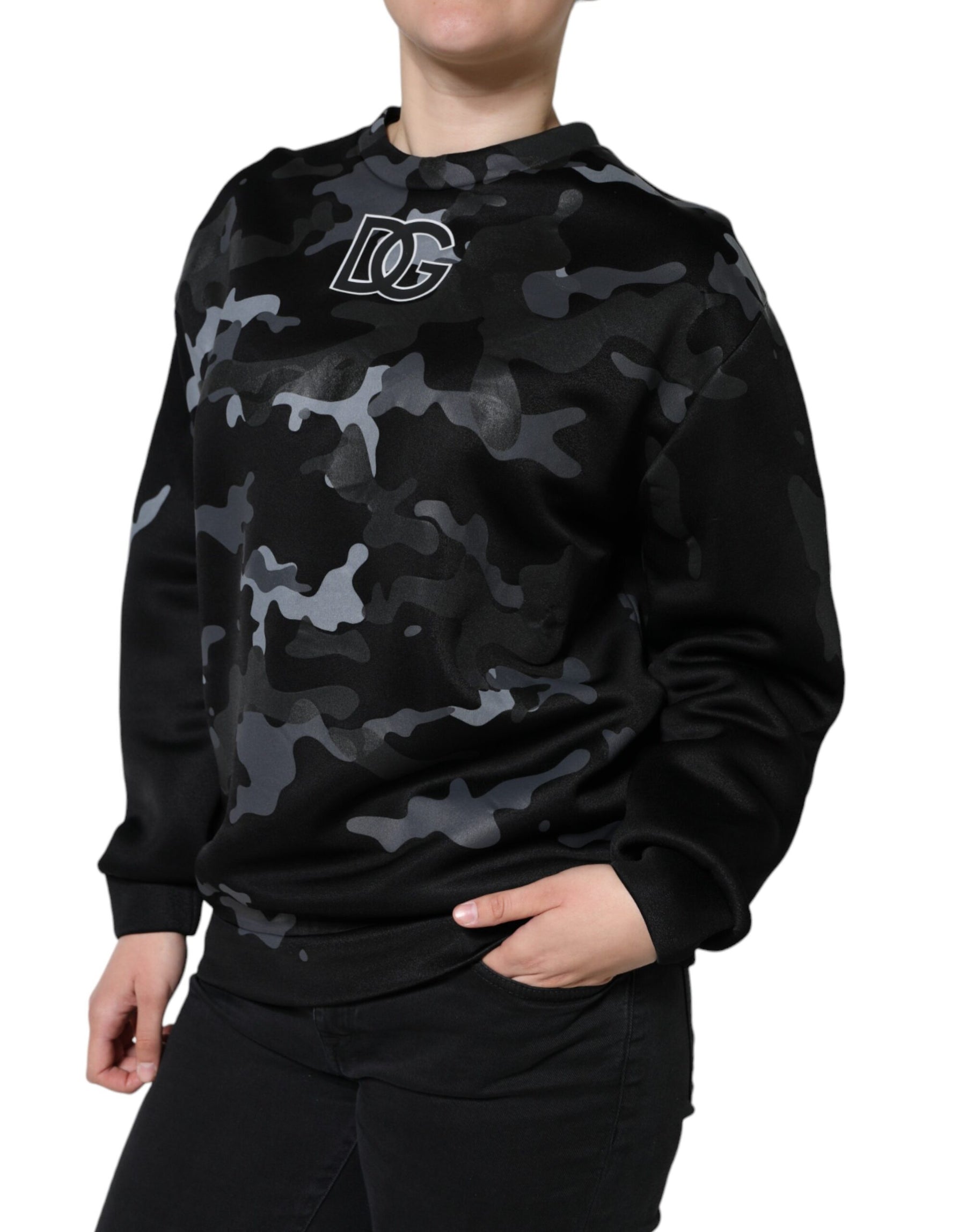 Dolce & Gabbana Black Camouflage Round Neck Sweatshirt Sweater | Regal Royce