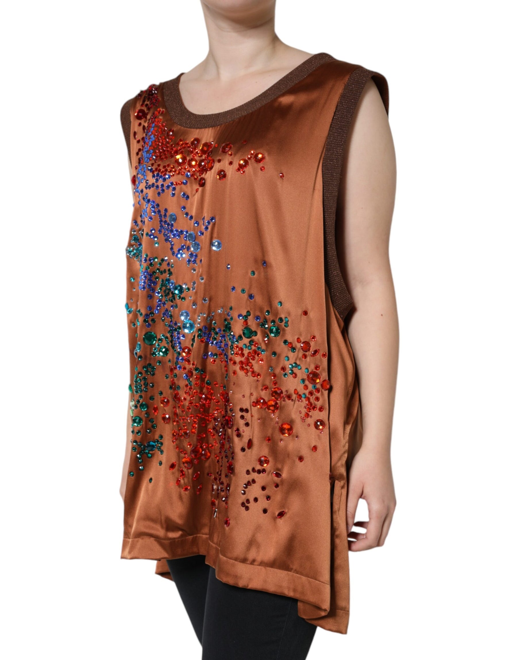 Dolce & Gabbana Brown Crystal Embellished Sleeveless Tank Top | Regal Royce