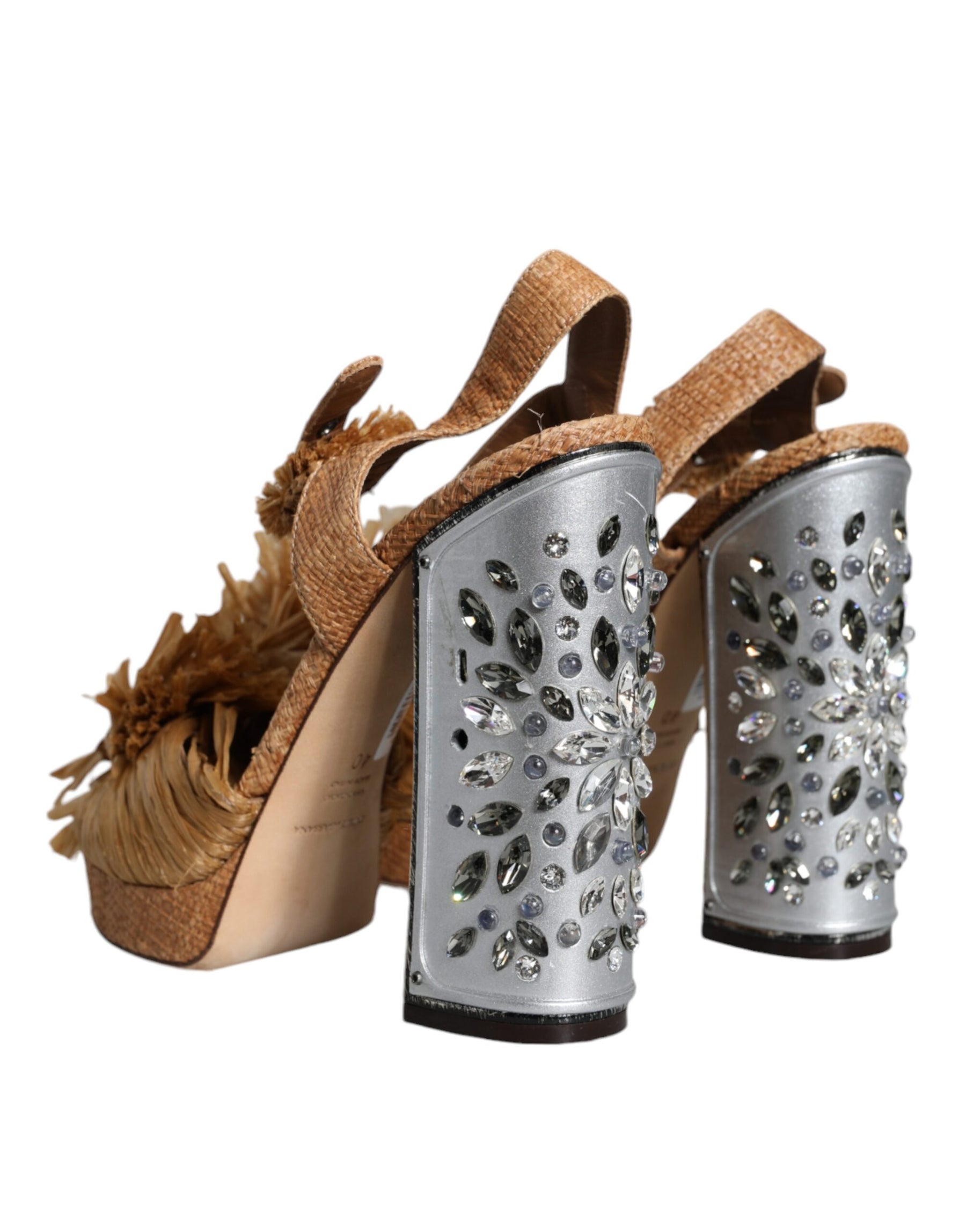 Dolce & Gabbana Brown Raffia Ankle Strap Crystal Sandals Shoes | Regal Royce
