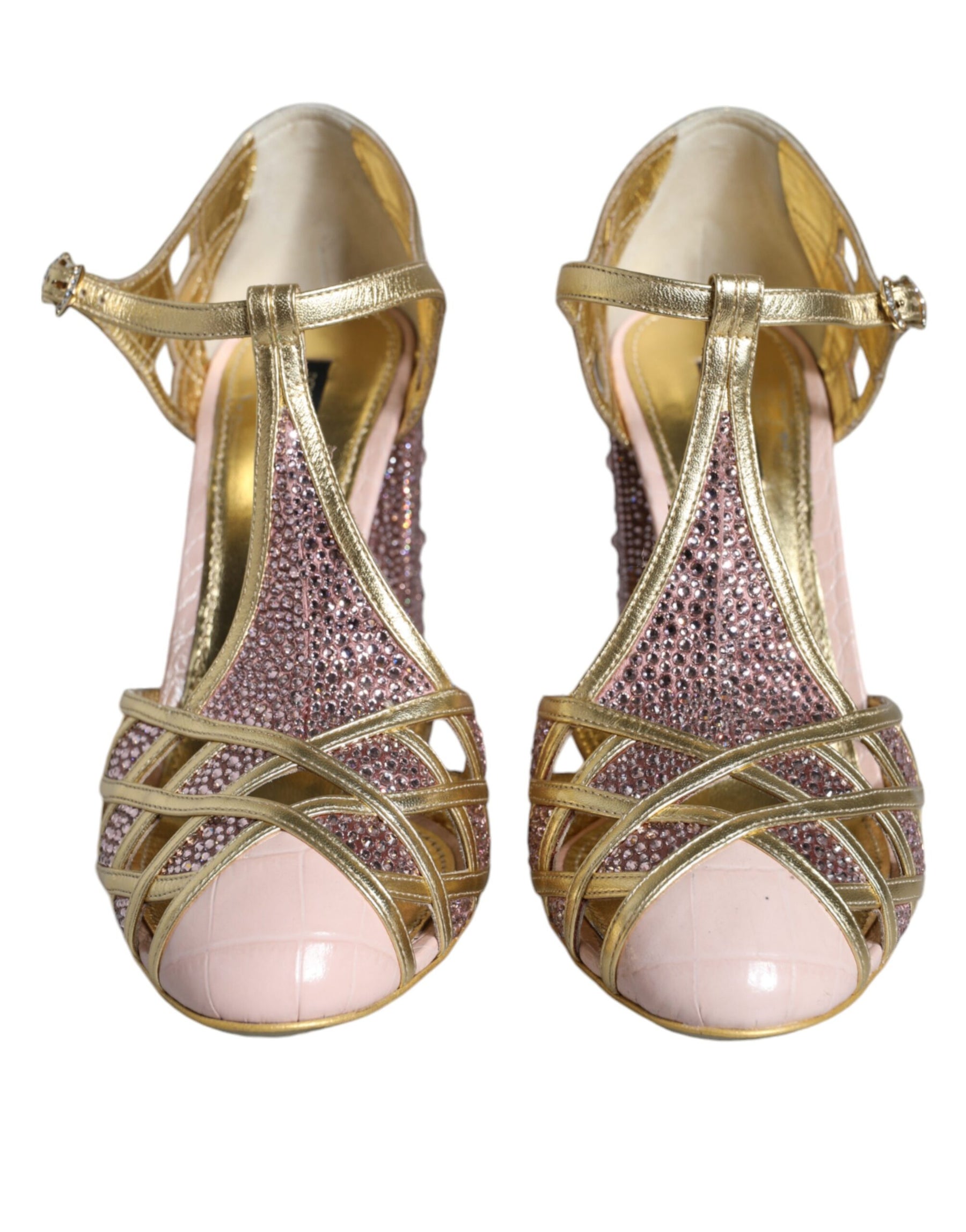 Dolce & Gabbana Pink Strass Crystals T-strap Sandals Shoes | Regal Royce