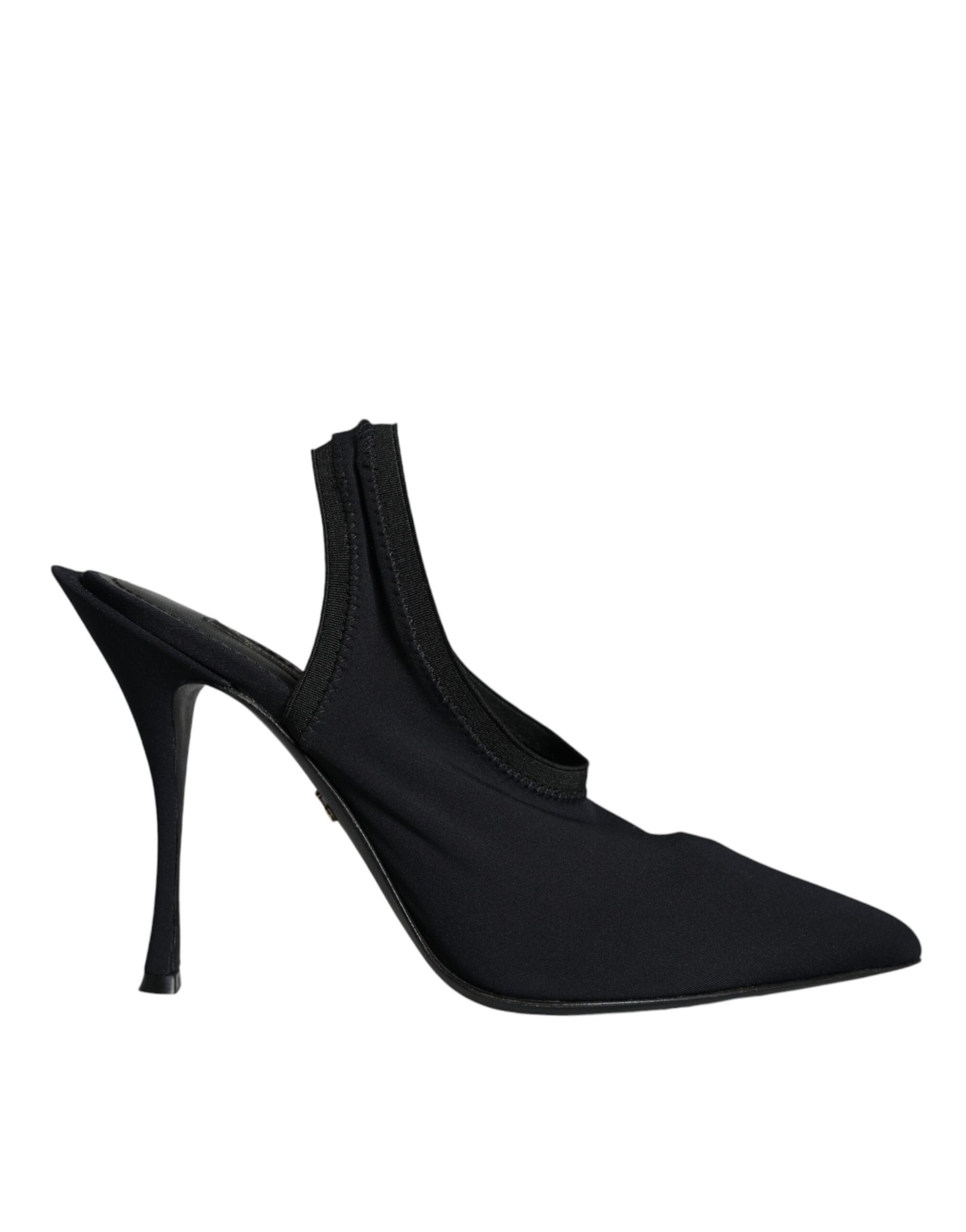 Dolce & Gabbana Black Jersey Stretch Heels Slingback Shoes | Regal Royce