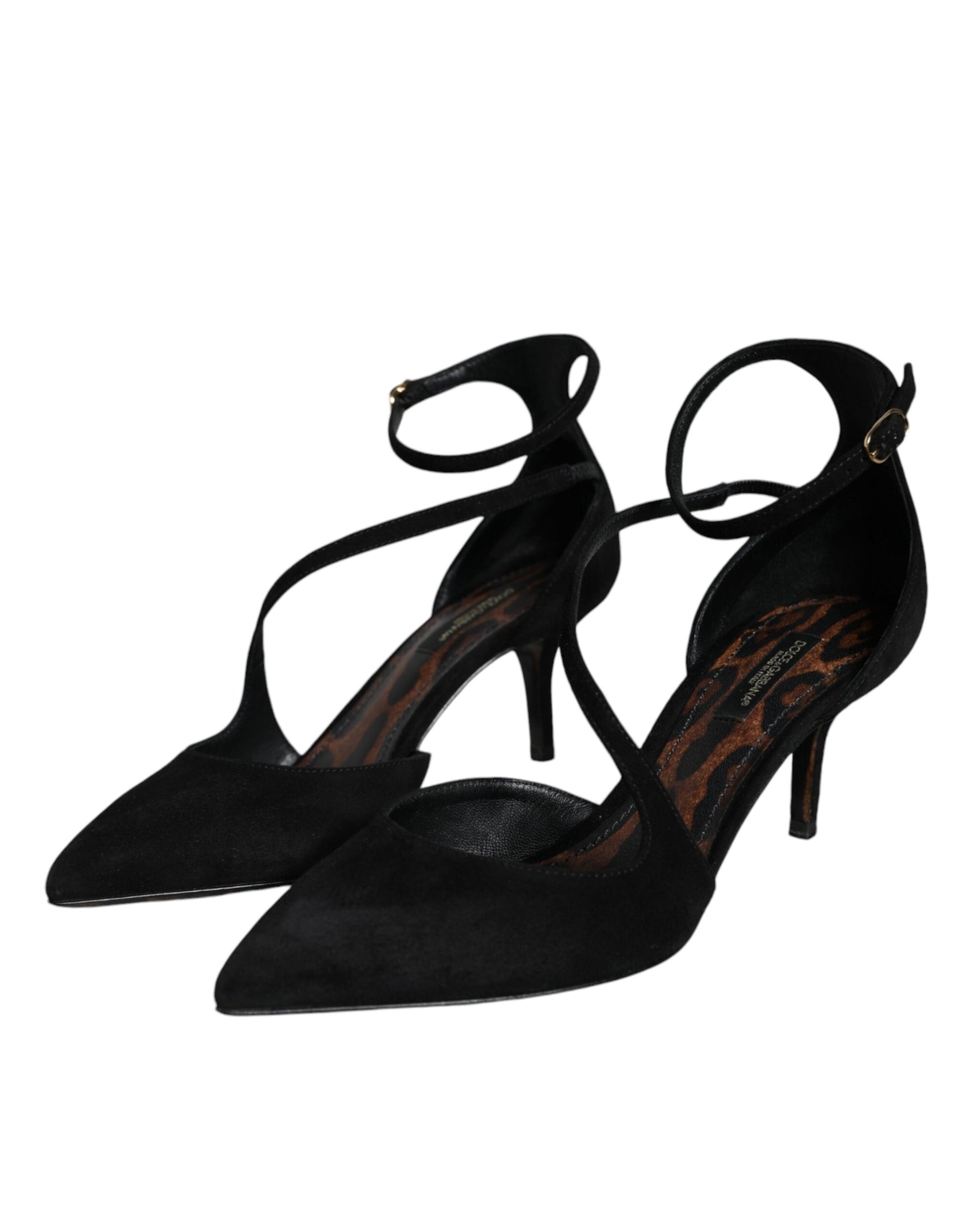 Dolce & Gabbana Black Suede Ankle Strap Pumps Heels Shoes | Regal Royce