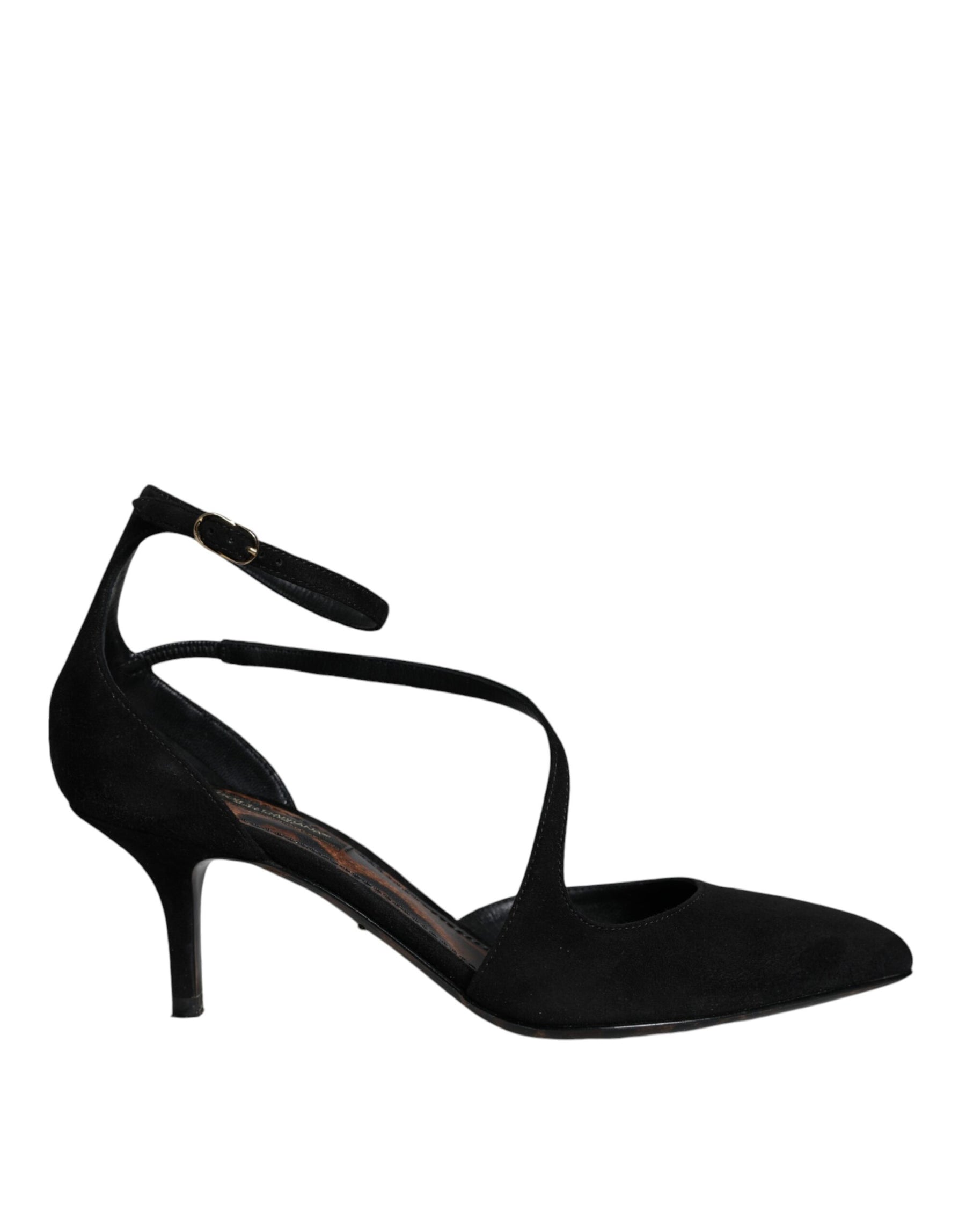 Dolce & Gabbana Black Suede Ankle Strap Pumps Heels Shoes | Regal Royce