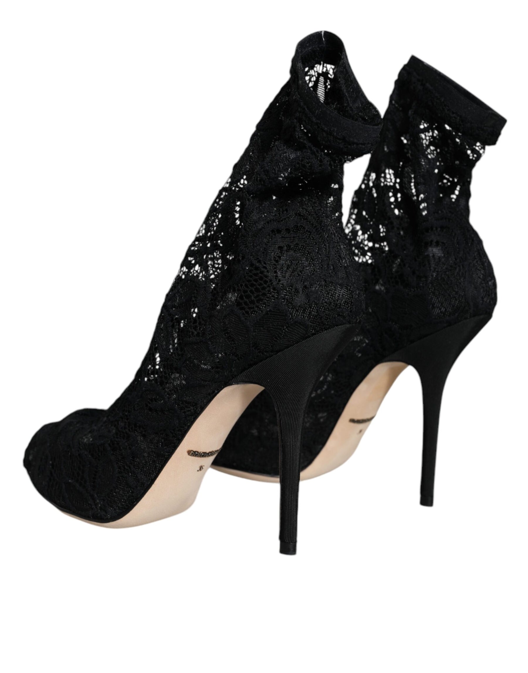 Dolce & Gabbana Black Lace Stretch Heels Mid Calf Boot Shoes | Regal Royce