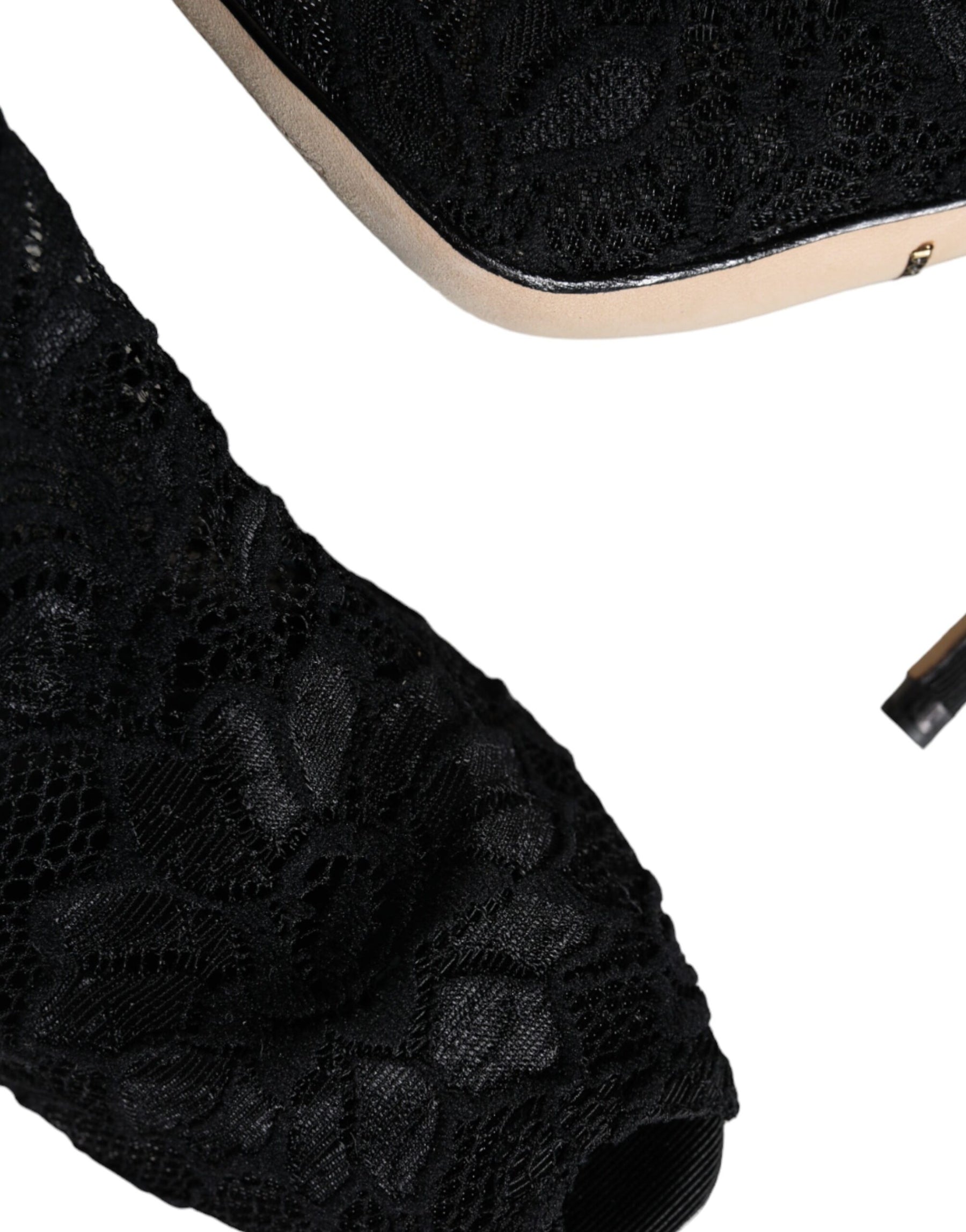 Dolce & Gabbana Black Lace Stretch Heels Mid Calf Boot Shoes | Regal Royce