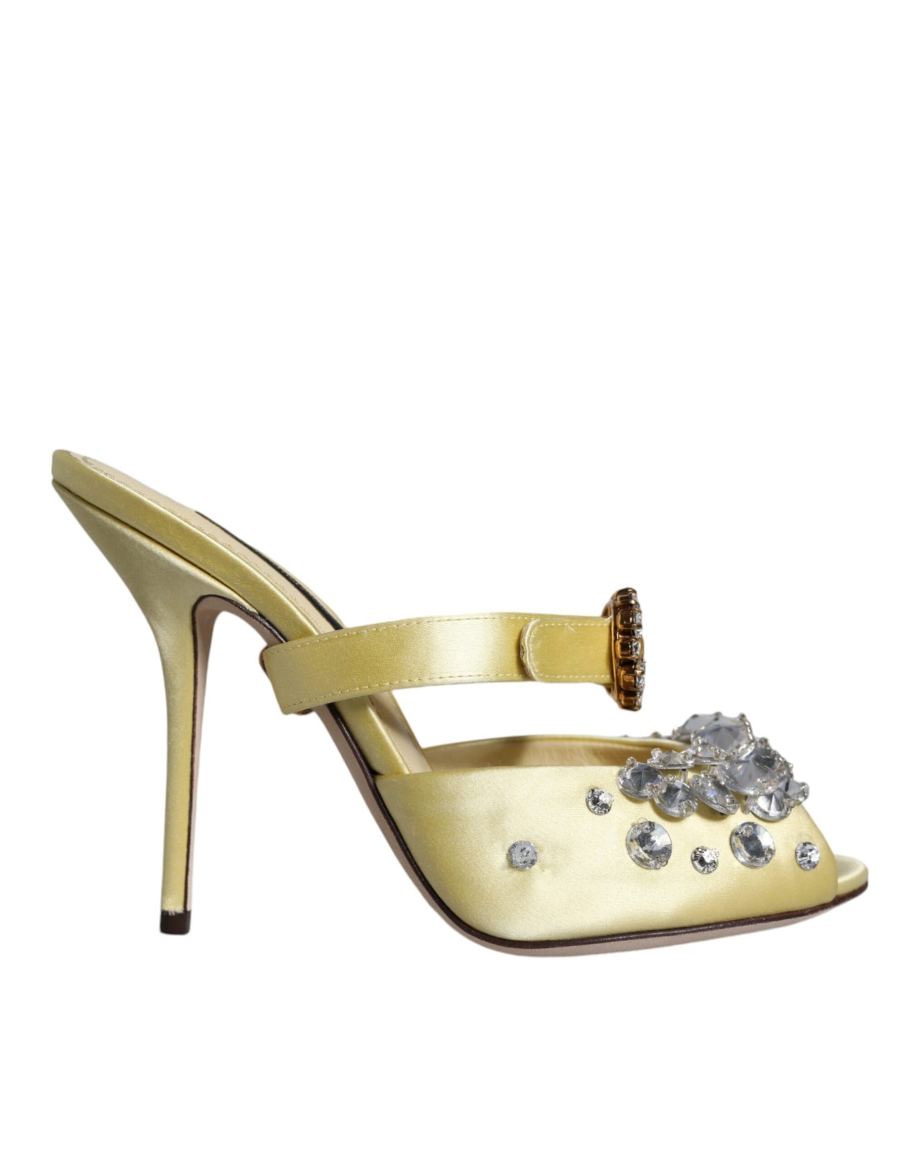 Dolce & Gabbana Yellow Mary Janes Satin Crystal Sandals Shoes | Regal Royce