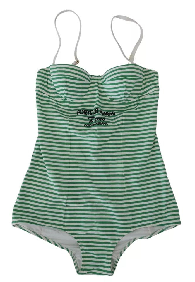 Dolce & Gabbana White Green Stripes One Piece Beachwear Swimwear | Regal Royce