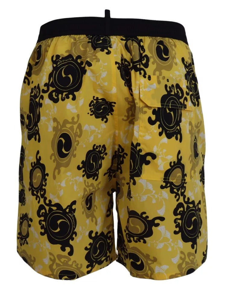 Dsquared² Yellow Black Printed Nylon Beachwear Shorts Swimwear | Regal Royce