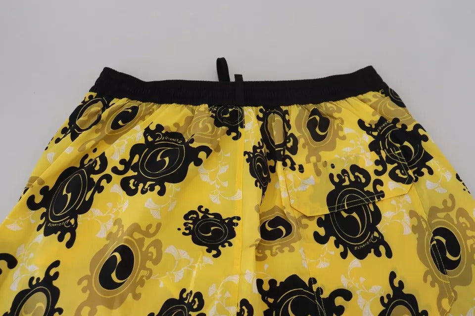 Dsquared² Yellow Black Printed Nylon Beachwear Shorts Swimwear | Regal Royce