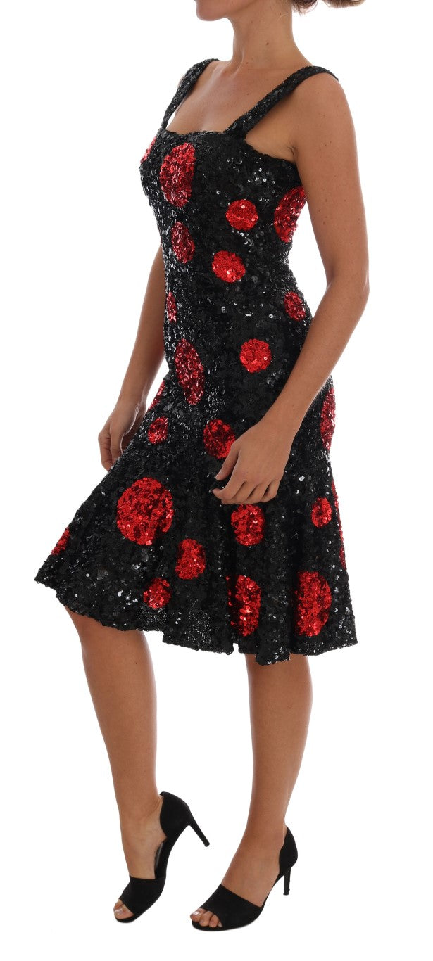 Dolce & Gabbana Black Red Polka Sequined Shift Dress | Regal Royce