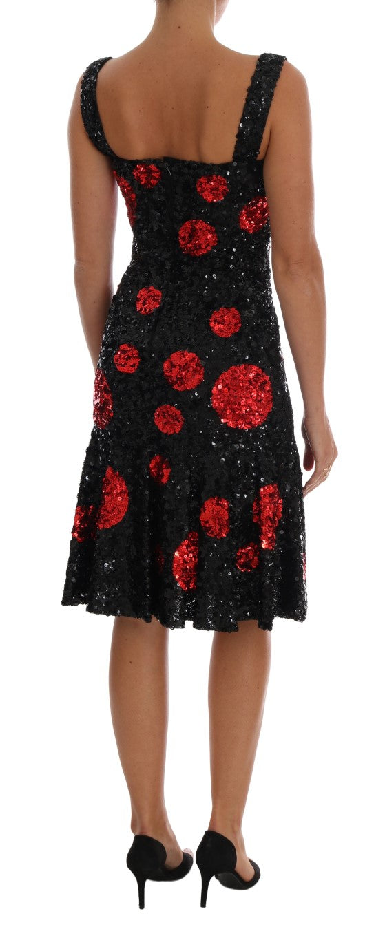 Dolce & Gabbana Black Red Polka Sequined Shift Dress | Regal Royce