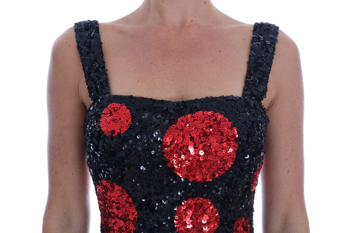 Dolce & Gabbana Black Red Polka Sequined Shift Dress | Regal Royce