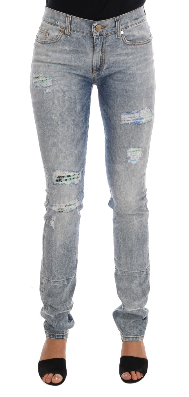 Versace Jeans Blue Wash Torn Stretch Slim Fit Jeans | Regal Royce