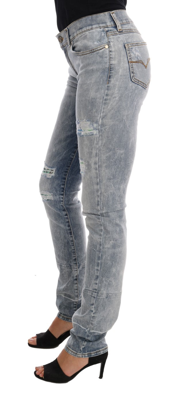 Versace Jeans Blue Wash Torn Stretch Slim Fit Jeans | Regal Royce