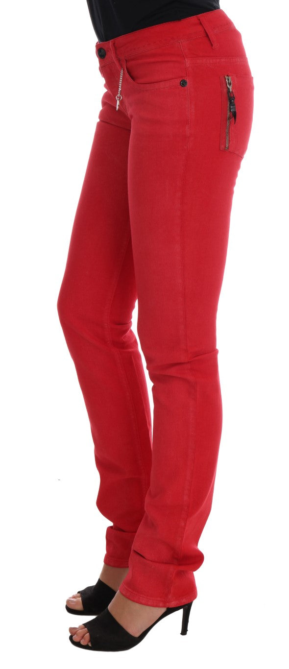 Costume National Red Cotton Stretch Slim Jeans | Regal Royce