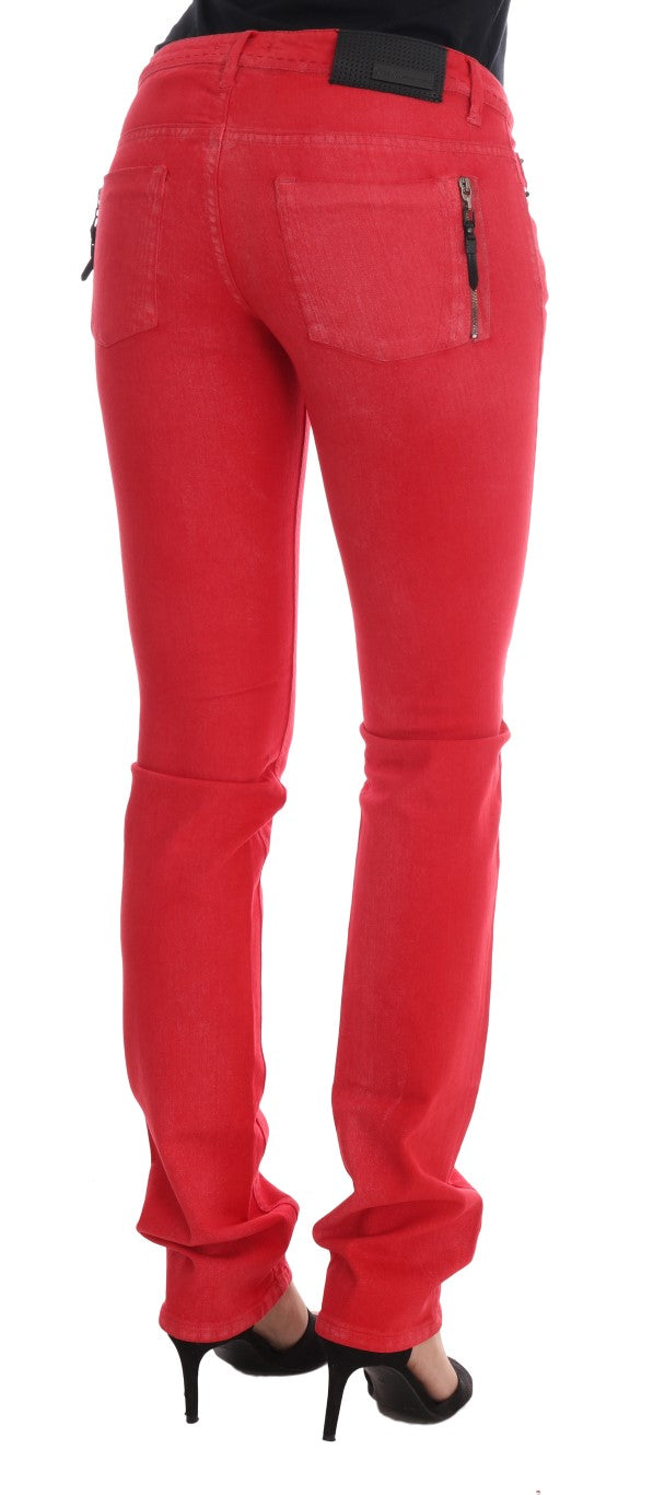 Costume National Red Cotton Stretch Slim Jeans | Regal Royce