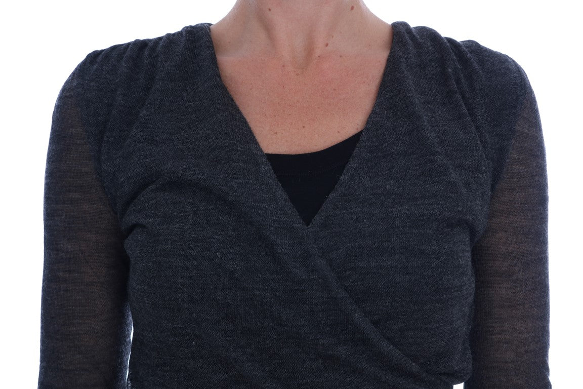 Ermanno Scervino Gray Wool Lace Top Long Sleeved T-shirt | Regal Royce