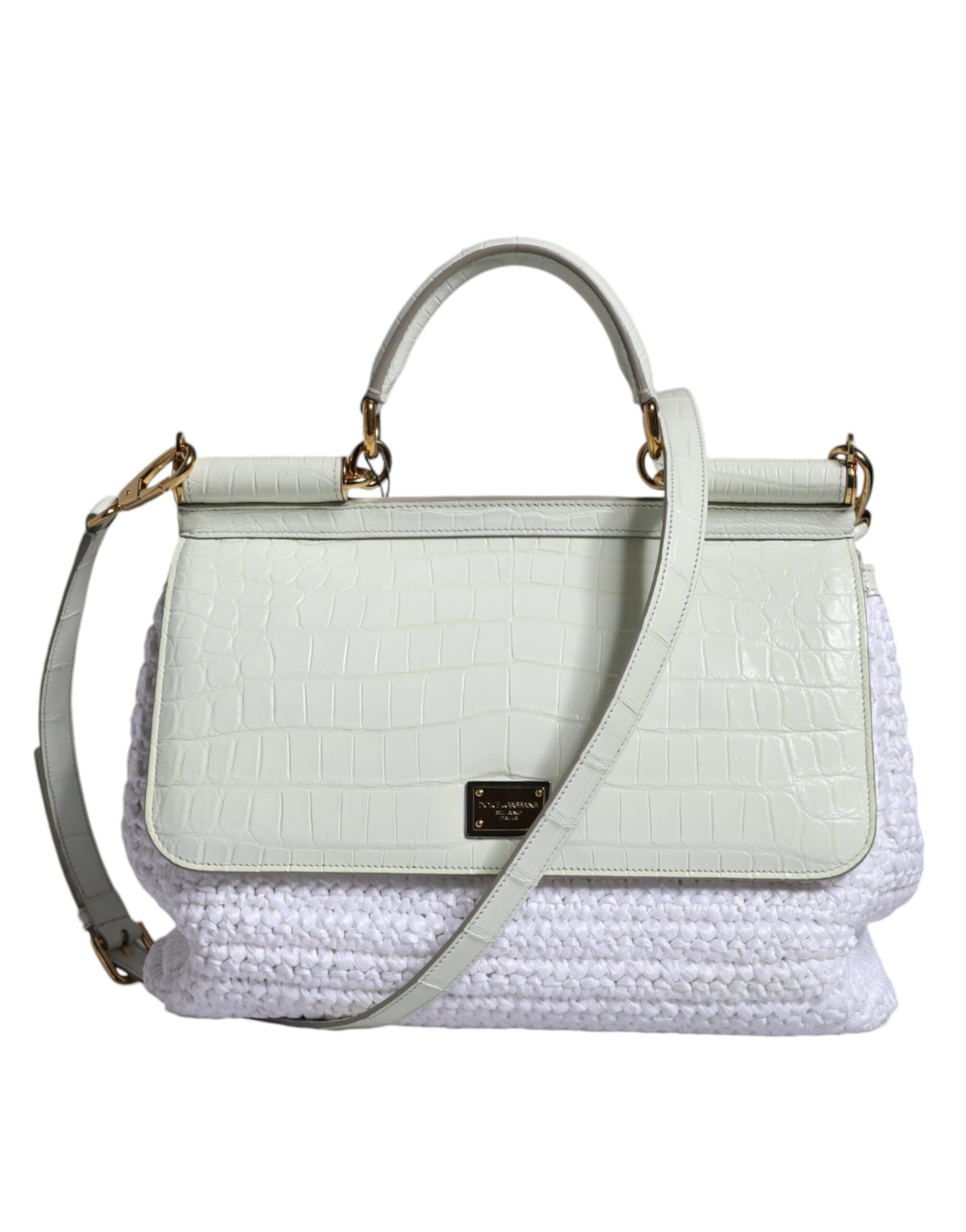 Dolce & Gabbana White Rafia Leather SICILY Crossbody Bag | Regal Royce