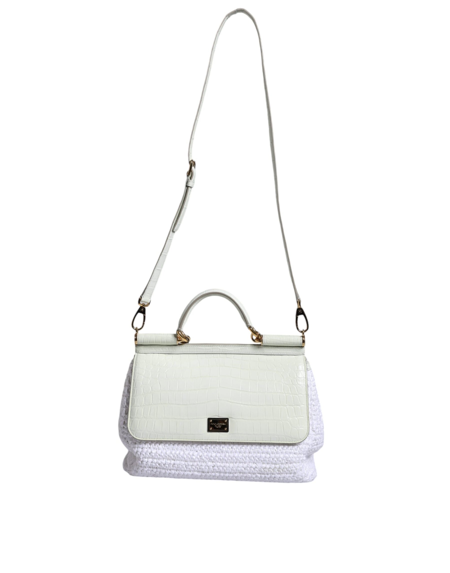 Dolce & Gabbana White Rafia Leather Top Handle Crossbody Bag | Regal Royce