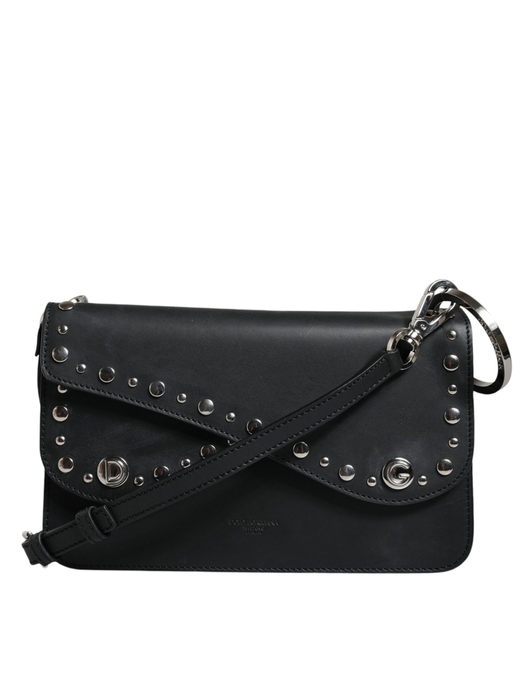Dolce & Gabbana Black Small Leather Studded Shoulder Crossbody Bag | Regal Royce