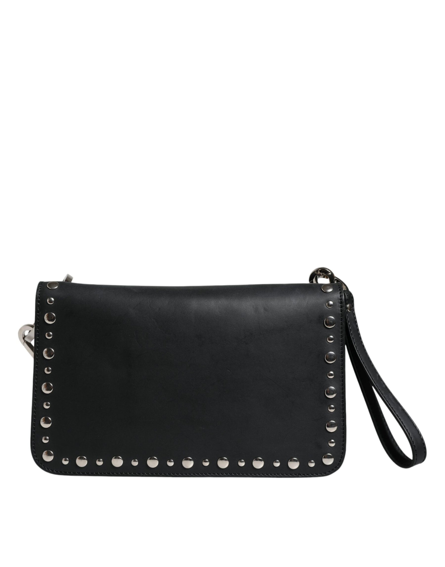 Dolce & Gabbana Black Small Leather Studded Shoulder Crossbody Bag | Regal Royce