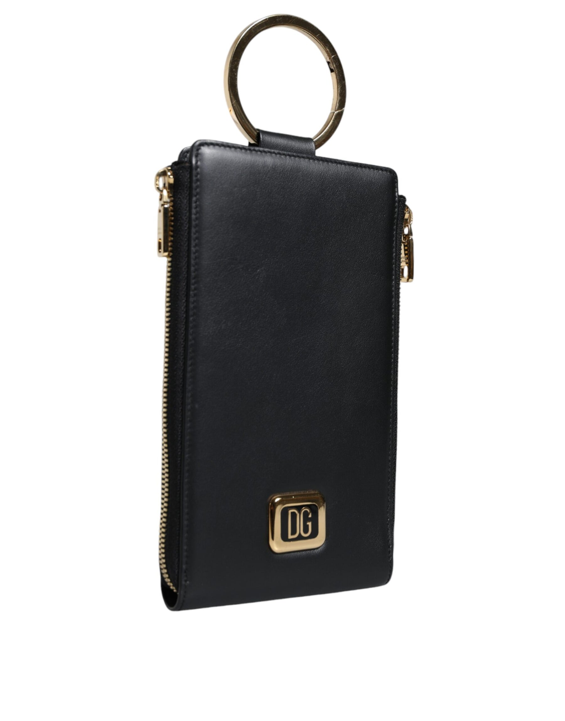 Dolce & Gabbana Black Leather Logo Plaque Neck Strap Card Coin Wallet | Regal Royce