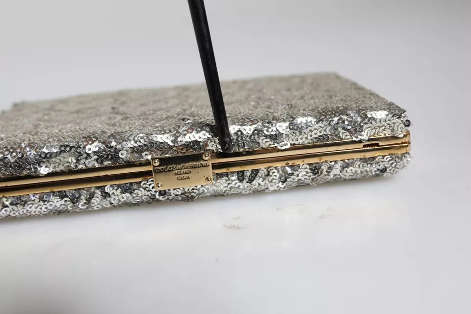 Dolce & Gabbana Silver Sequined Clutch Evening Crossbody Bag | Regal Royce