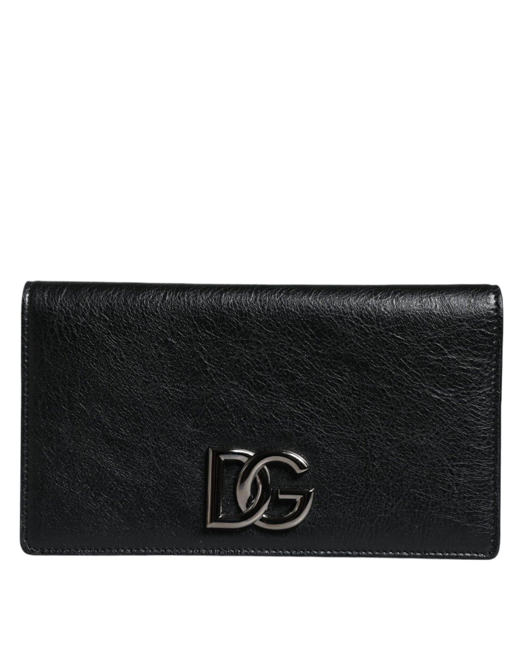 Dolce & Gabbana Black Leather DG Logo Bifold Card Slot Crossbody Bag | Regal Royce