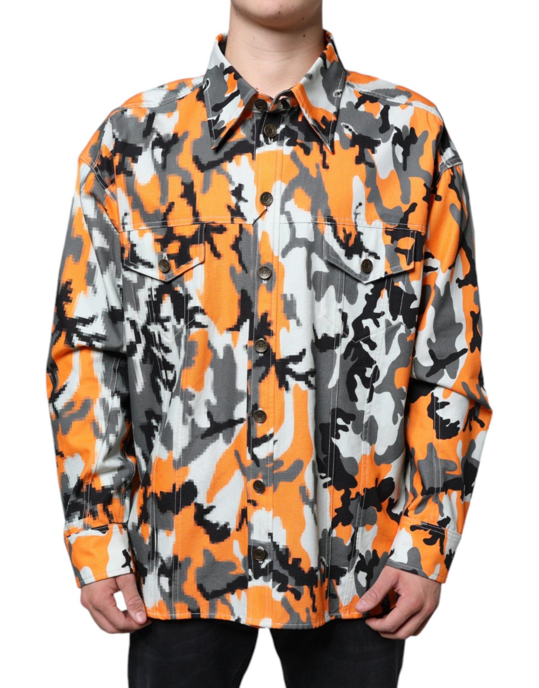 Dolce & Gabbana Multicolor Camouflage Cotton Denim Collared Jacket | Regal Royce