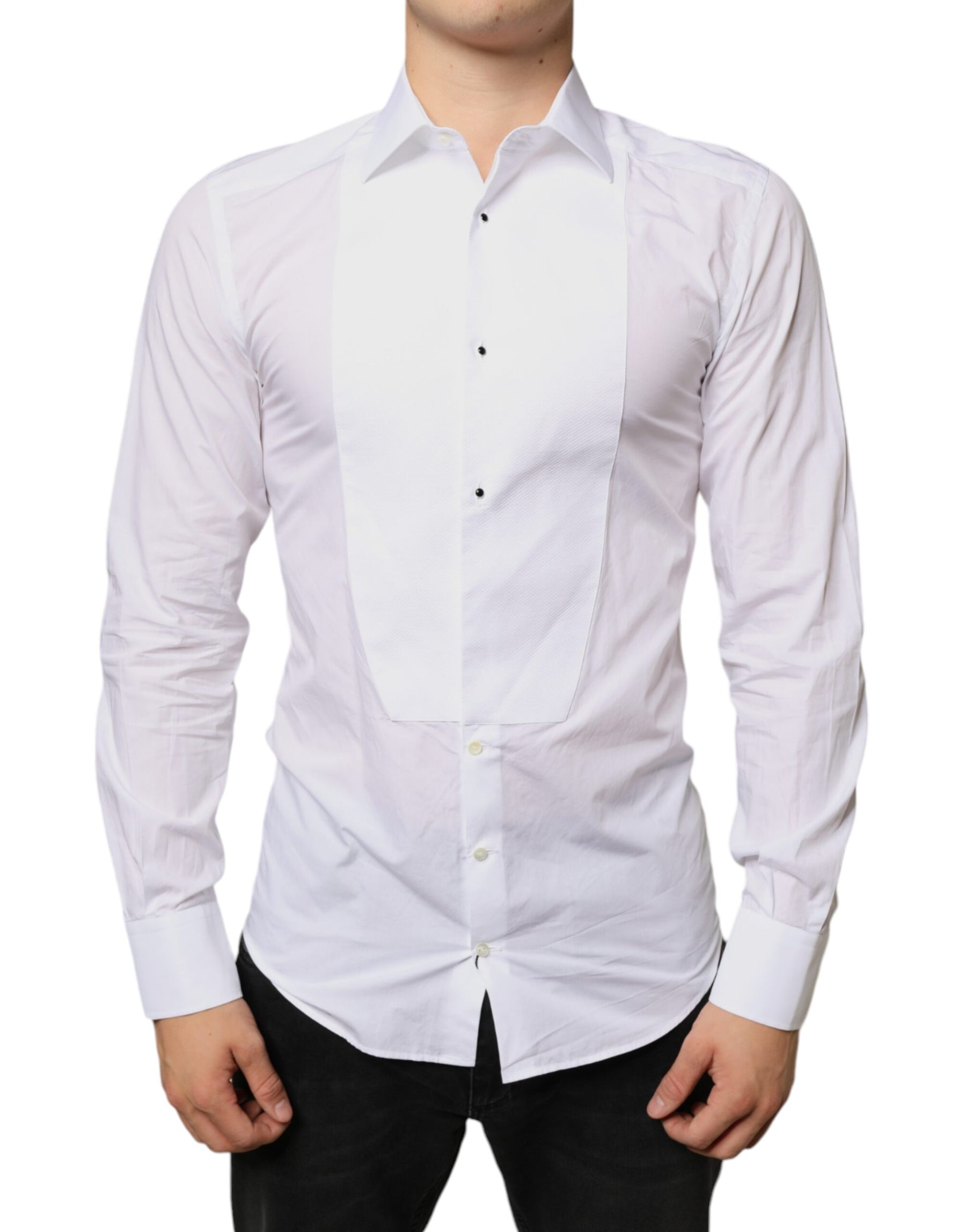 Dolce & Gabbana White Bib Cotton Poplin Formal Dress Shirt | Regal Royce